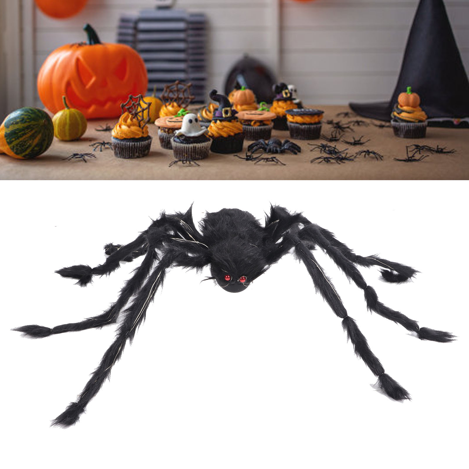 Schwarze Und Violette, Leuchtende Plüschspinne, Halloween-dekoration Mit Schwarzem Spinnennetz, Leuchtende Plüschspinne, Horror-accessoire Für Escape Rooms Oder Spukhäuser, 125 Cm