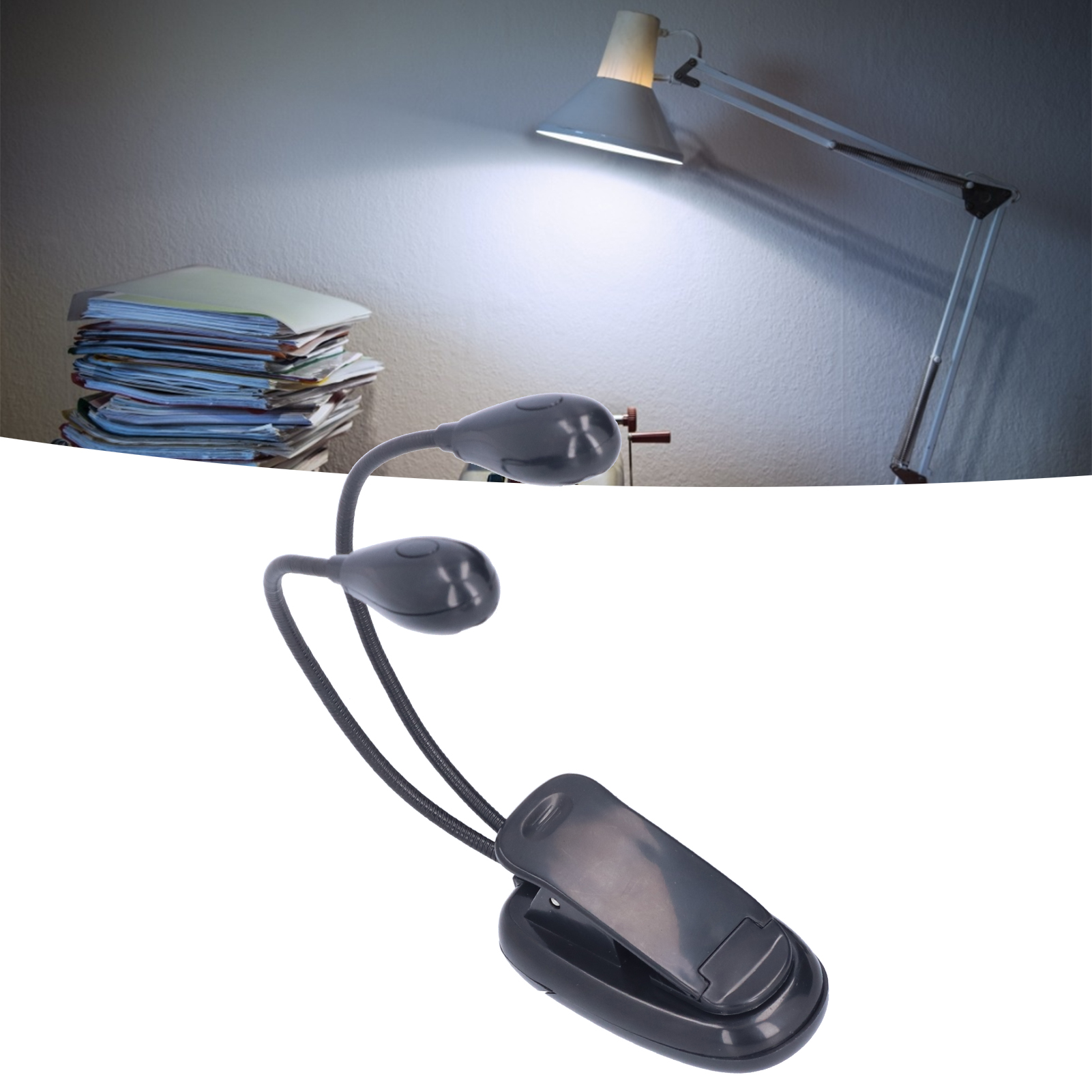 Led-schreibtischlampe Für Schüler Und Studenten, Augenschonende Leselampe, 360° Drehbare Klemme, Doppelarm, Vier Leuchten, Weißes Licht