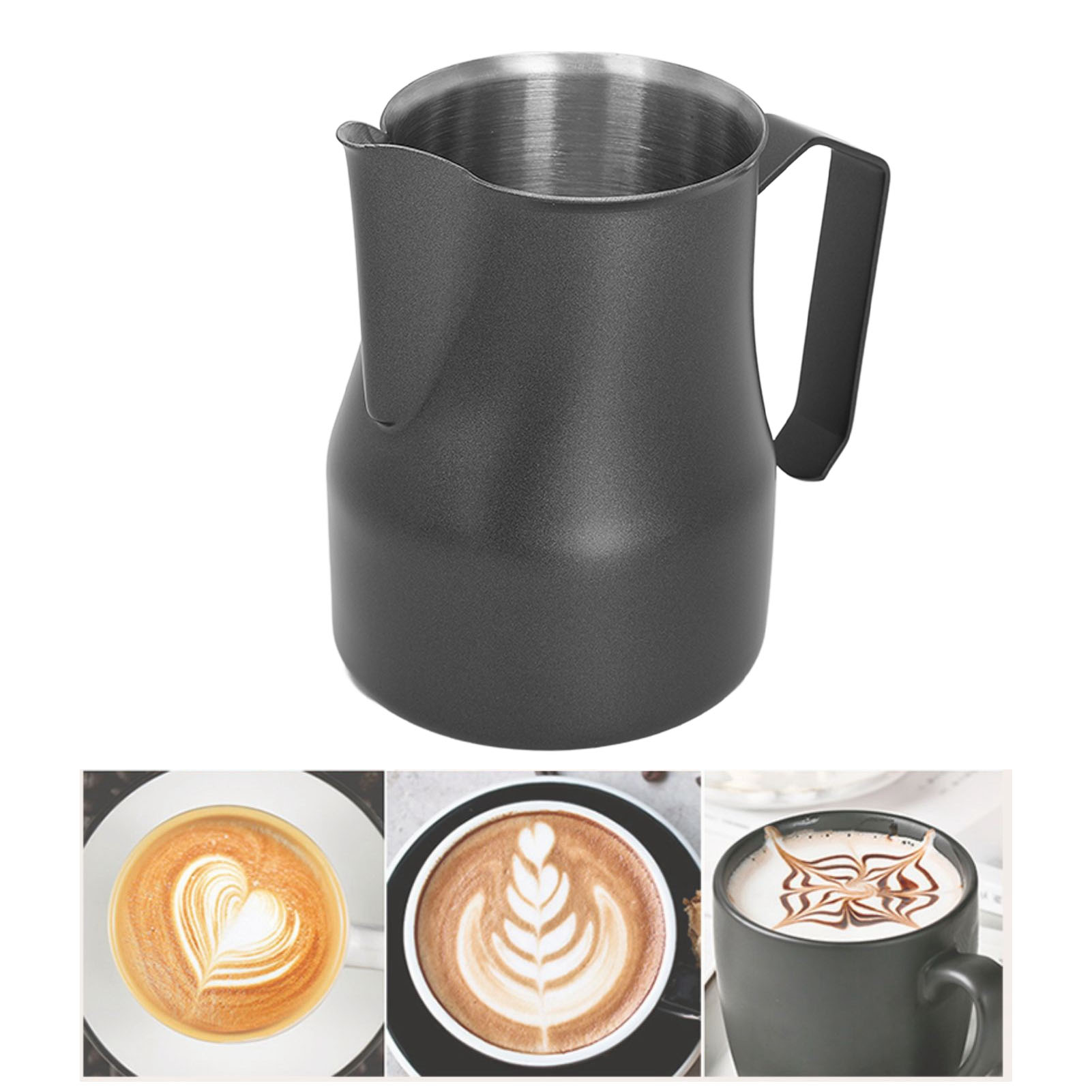 Italienischer Kaffeebecher Aus Edelstahl 304 Mit Ausgießer, Ideal Für Latte Art Und Milchaufschäumen, Schwarz, 450 Ml