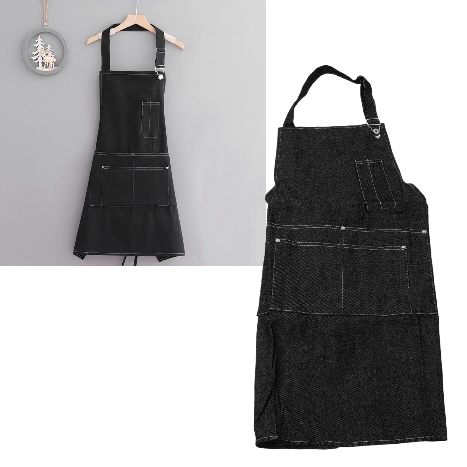 Schürze Aus Reinem Denim-baumwoll-canvas, Hochwertiger Gürtel, Übergroße Und Strapazierfähige Arbeitskleidung, 3003 Schwarz.