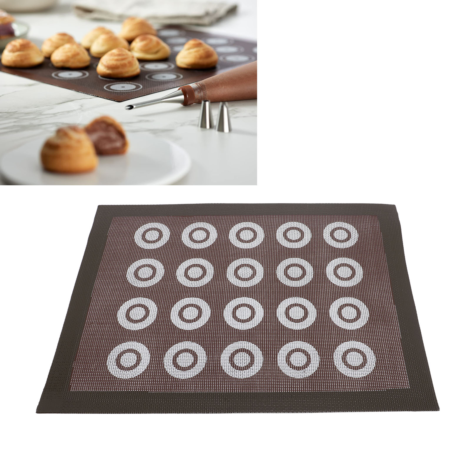 Schwarze Backmatte Für Kekse, Aus Antihaftbeschichtetem, Perforiertem Fiberglas, Ofen- Und Hochtemperaturbeständig, Runde Form.