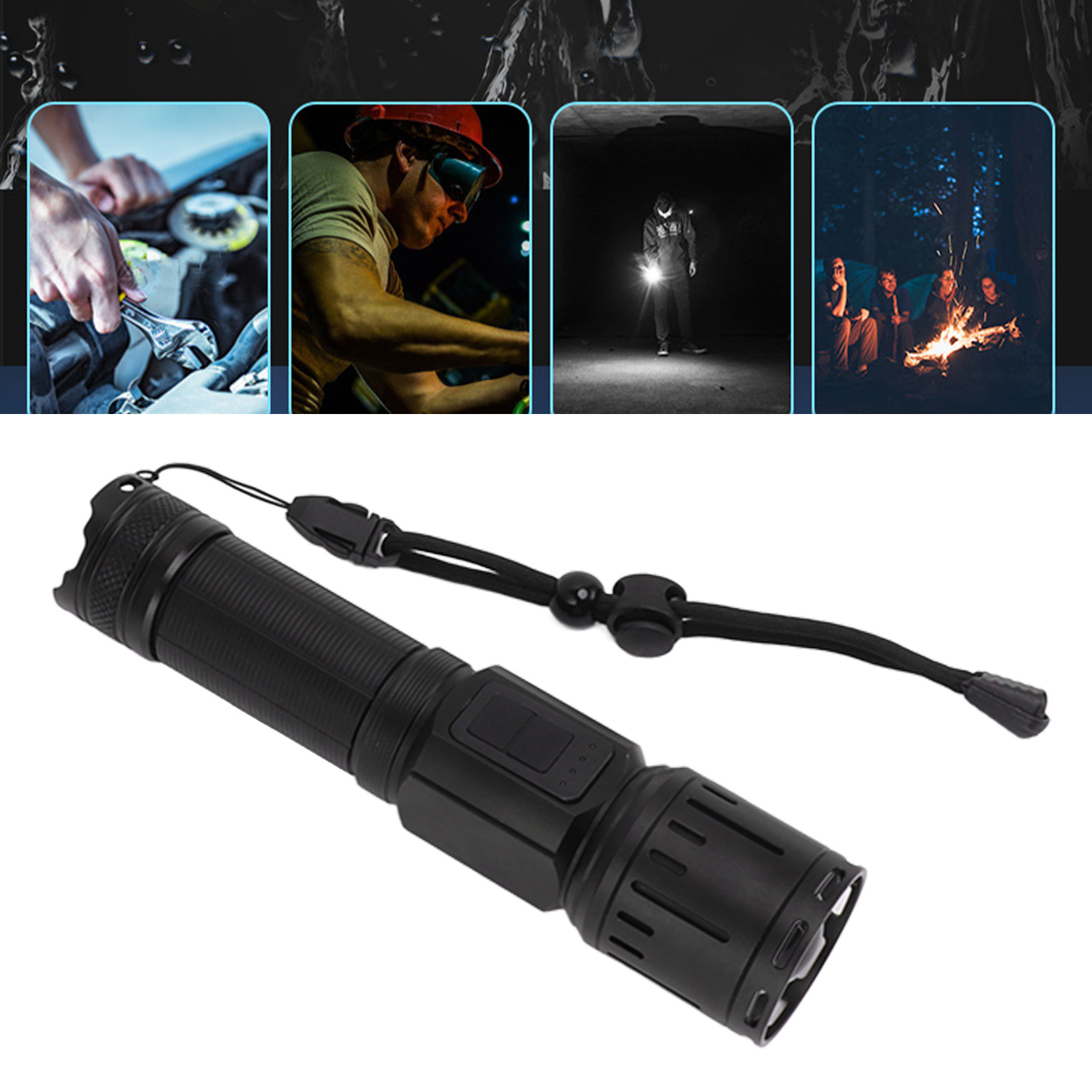 Hochleistungs-led-taschenlampe Mit Weißem Led-licht, Wiederaufladbar Über Usb-c, Gehäuse Aus Aluminiumlegierung, Zoomfunktion, Hohe Lichtstärke, Große Reichweite, Wasserdicht.