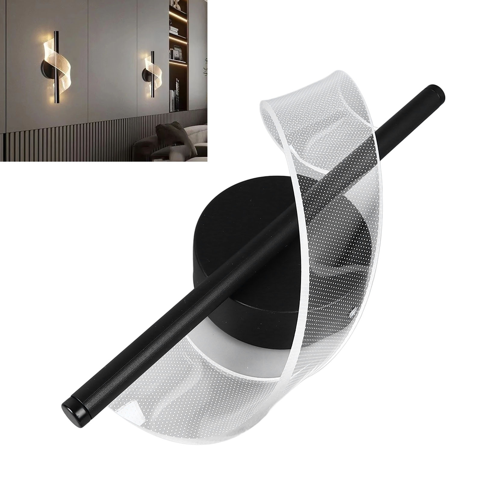Acryl-led-wandleuchte, Moderne Spiralwandleuchte, Nachttischleuchte, Spiralwandleuchte, Weißes Licht + Warmes Licht + Neutrales Licht