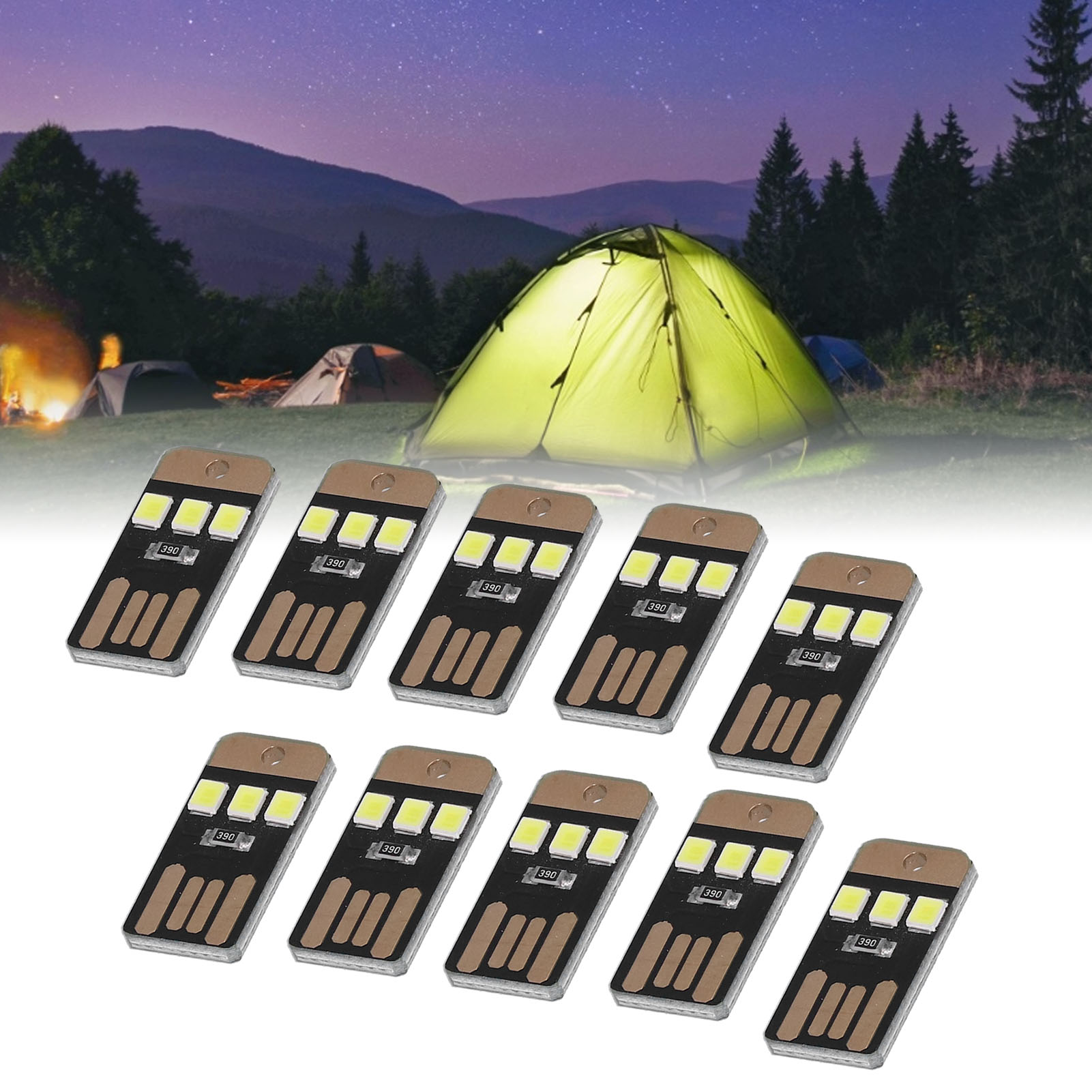 10er-pack Ultradünne, Tragbare Led-zeltlampen, Ideal Für Camping Und Nachtwanderungen. Mini-taschenlampen, Mini-usb-taschenlampen, Mini-led-schlüsselanhänger In Schwarz Für Mobiltelefone.