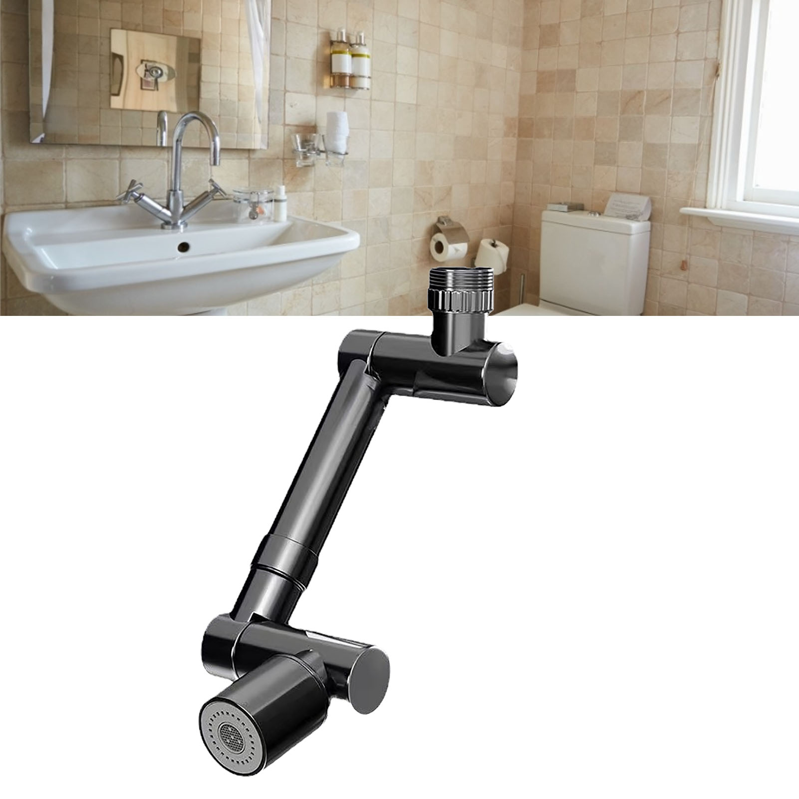 Universelle Wasserhahnverlängerung, Spritzgeschützter Auslauf, Universeller Drehanschluss, Neuartiger Drehbarer Roboterarm Für Wasserreiniger (schwarz)
