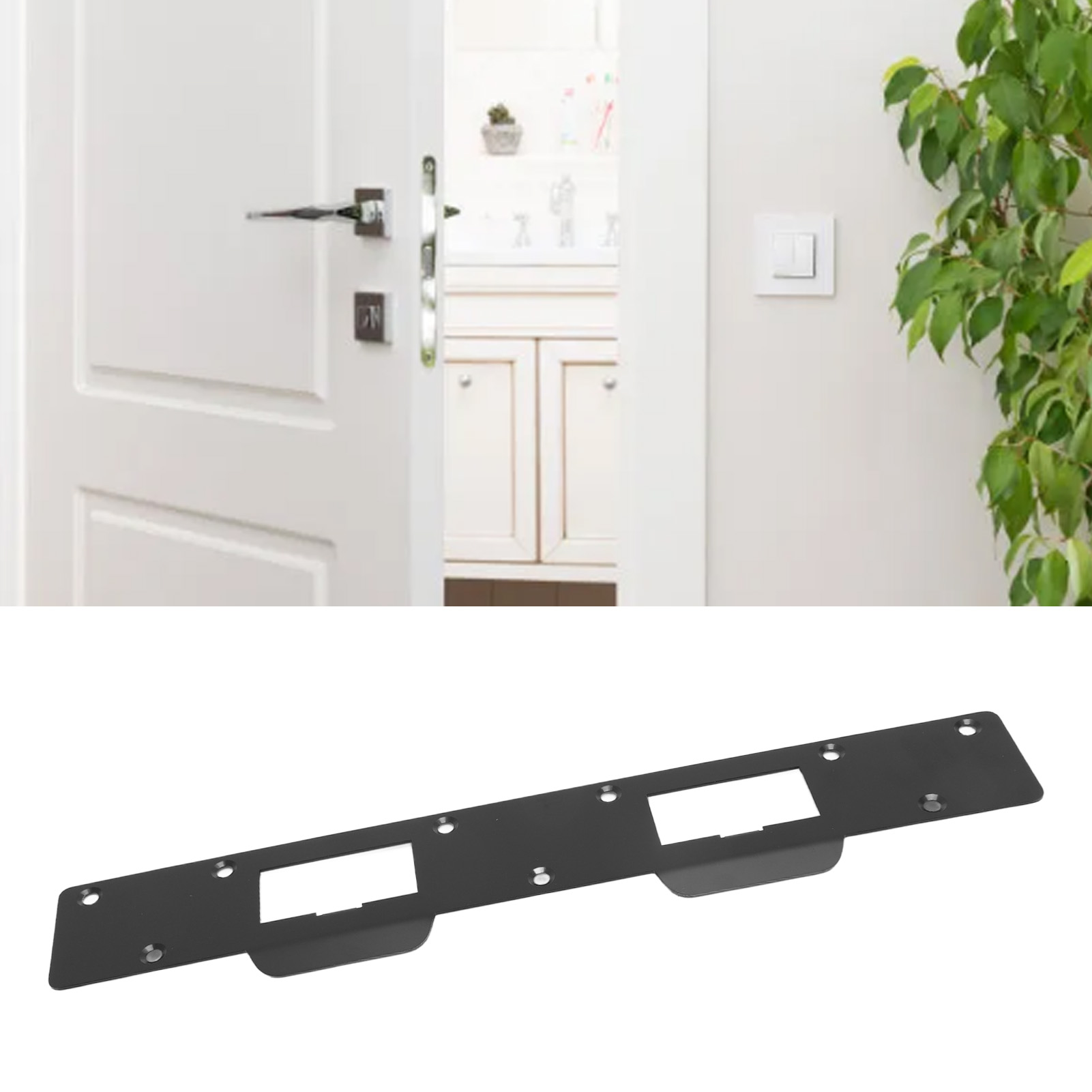 Hochleistungsfähige, Metallverstärkte Verriegelungsplatte, Doppelloch, Für Außen- Und Innentüren, Schwarz.