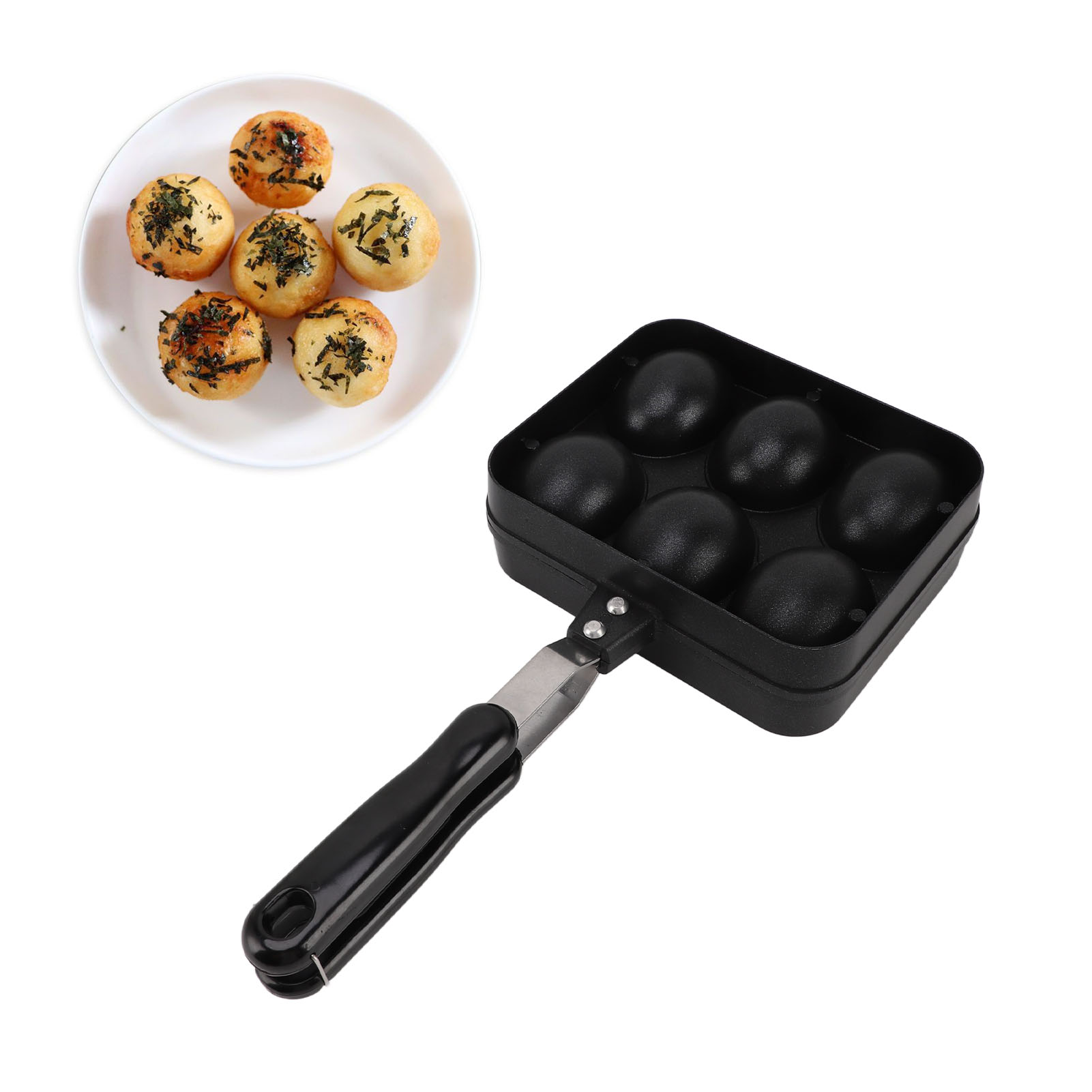Schwarzes, Doppelseitiges Antihaft-backblech Mit 6 Mulden Für Takoyaki (oktopusbällchen)