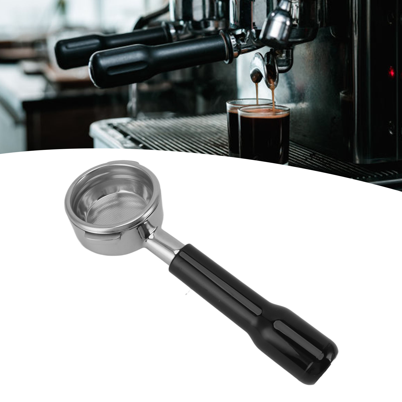 Nowwa 58-mm-kaffeemaschine Ohne Boden, Abgewinkelter Edelstahlgriff, Modell C2, Schwarzer Kunststoff