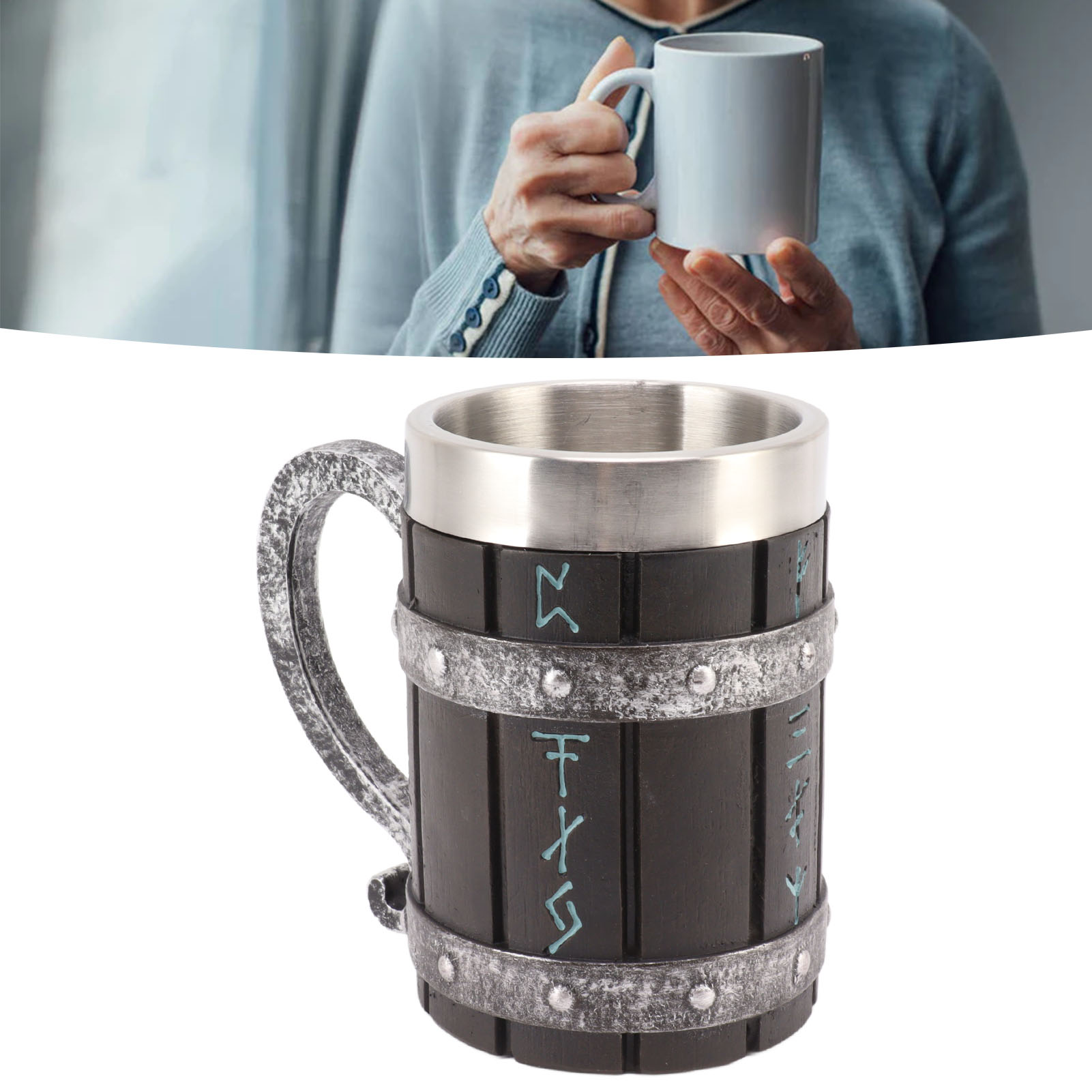 Kreativer Wikinger-bierkrug, Großer Edelstahlbecher, Originelles Ornament
