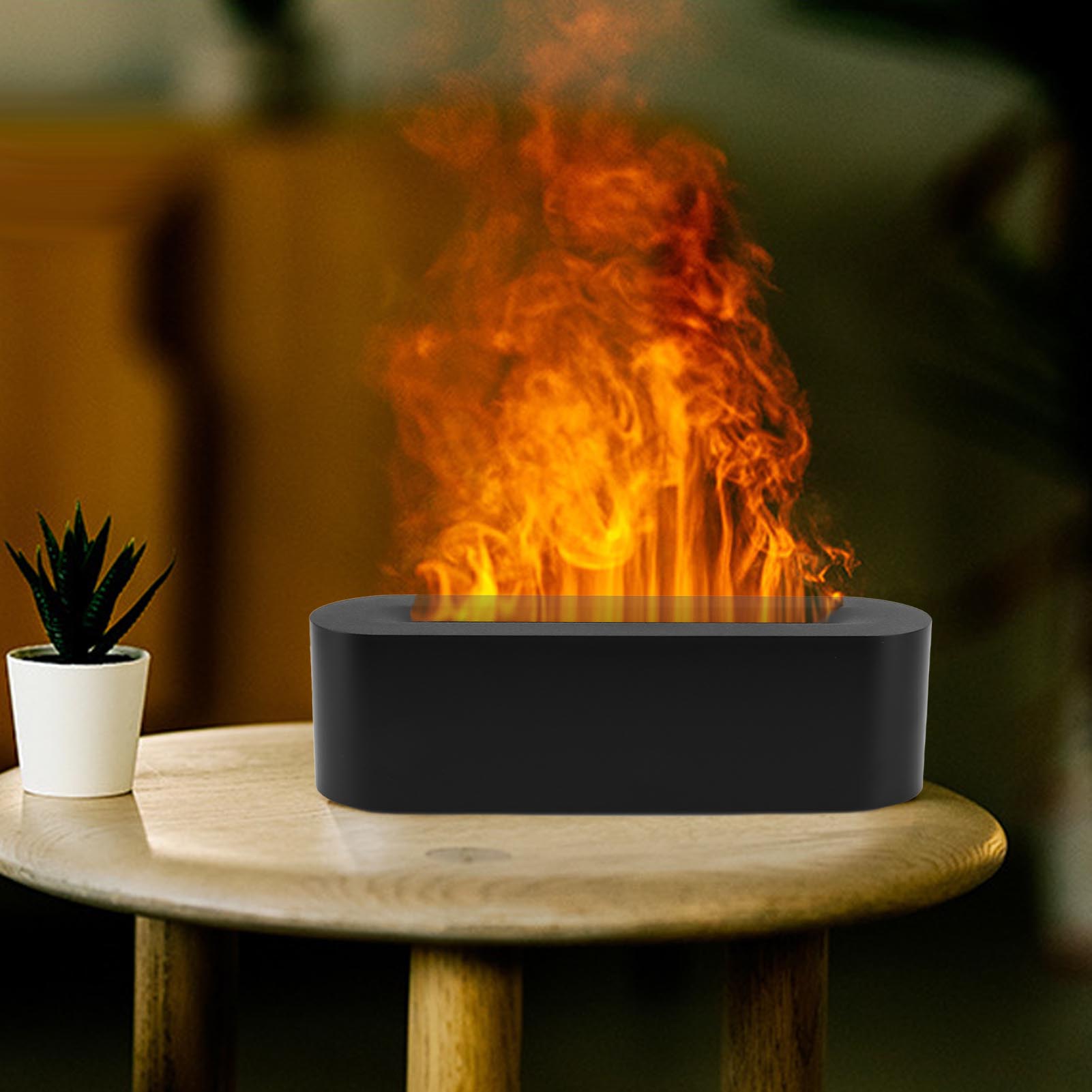 Aromadiffusor Mit Flammensimulation, Farbenfrohe Schreibtisch-nachtlampe, Luftbefeuchter Mit Flammeneffekt, Schwarz
