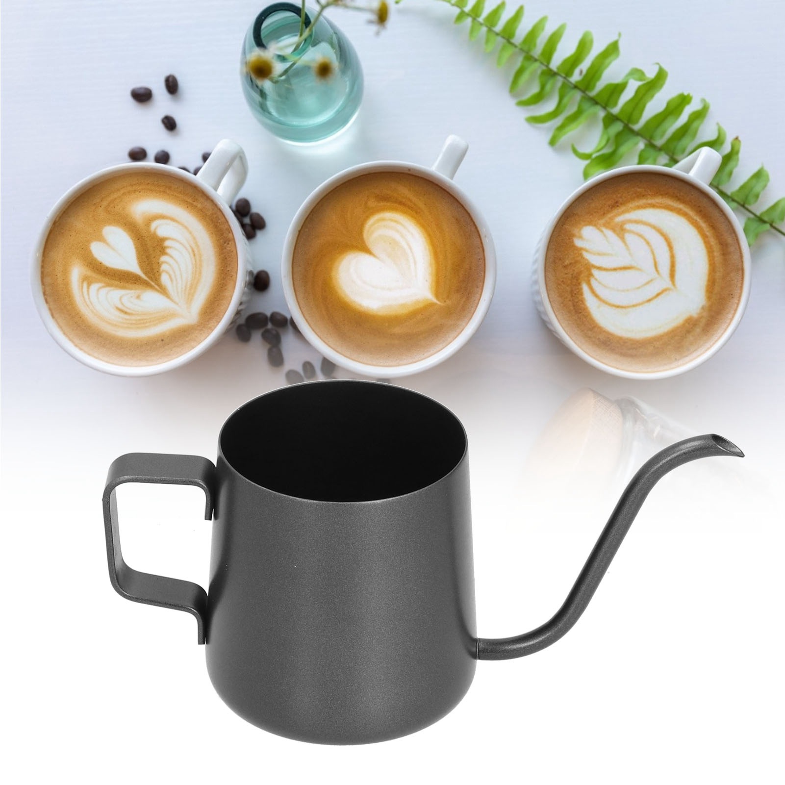 250-ml-filterkaffeemaschine, Außen Und Innen Schwarz Lackiert, Edelstahl 304, Schmaler Ausguss.