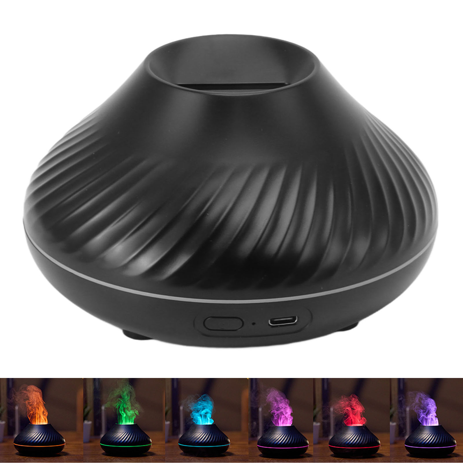 3d-zweifarben-aromadiffusor Mit Sieben Simulierten Farben, Usb-tischluftbefeuchter Mit Hoher Nebelleistung, Schwarz