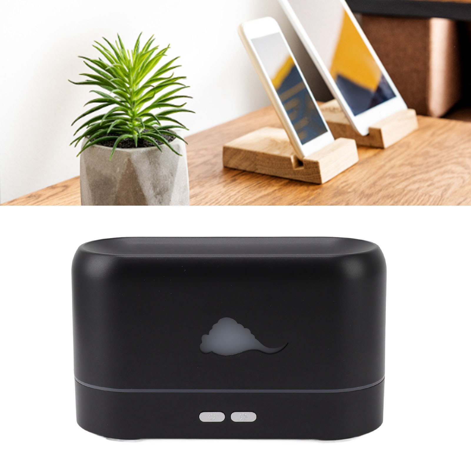Flammenbefeuchter Mit Bluetooth-lautsprecher, 3d-simulation, Aromadiffusor Mit Hohem Nebel, Schwarzer Diffusor Für Ätherische Öle Für Zuhause