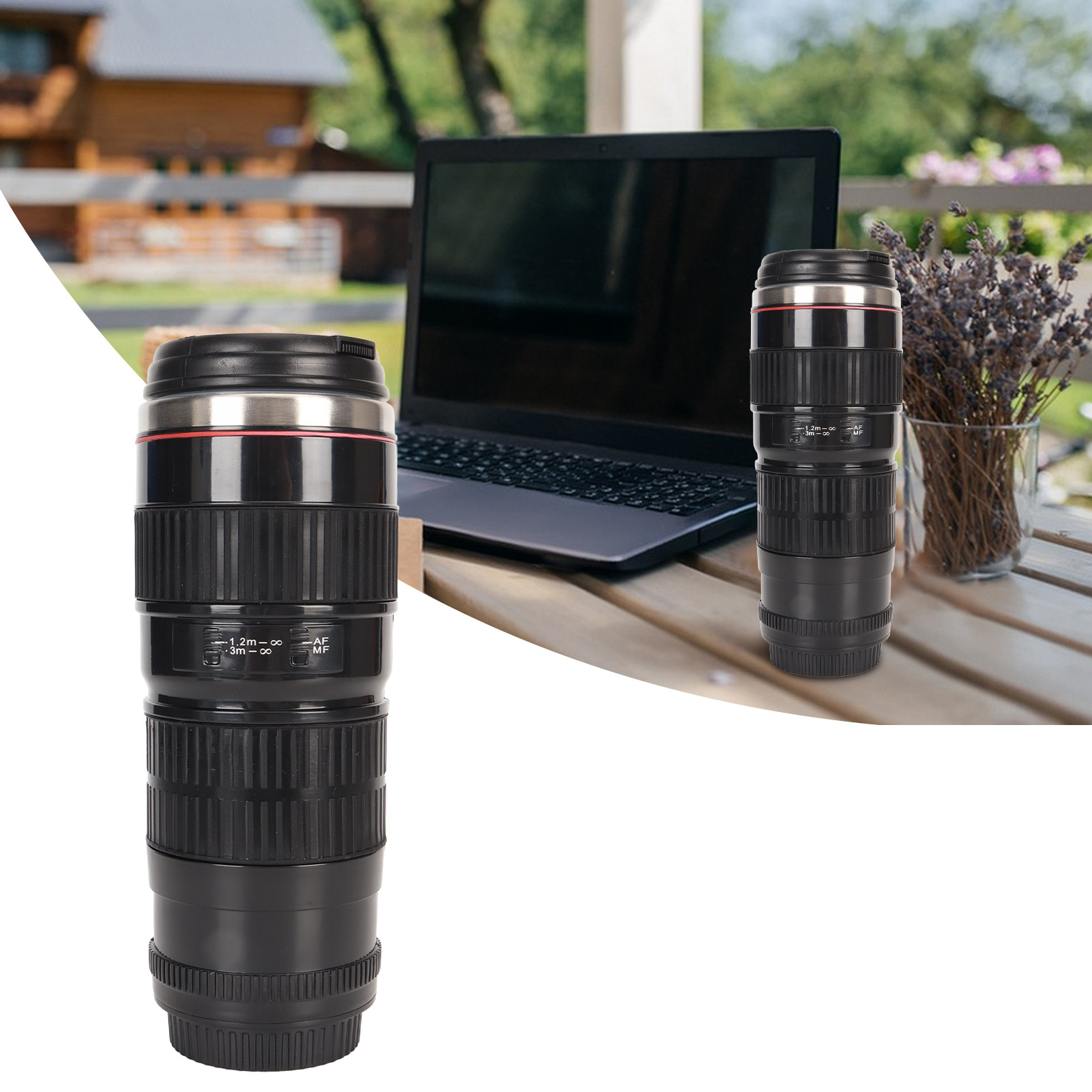 Kaffeebecher In Form Eines 70-200-mm-kameraobjektivs Mit Edelstahl-innenseite – Personalisierte Und Kreative Wasserflasche – Ideal Für Fotografen, Reisen Und Als Unisex-becher (schwarz).