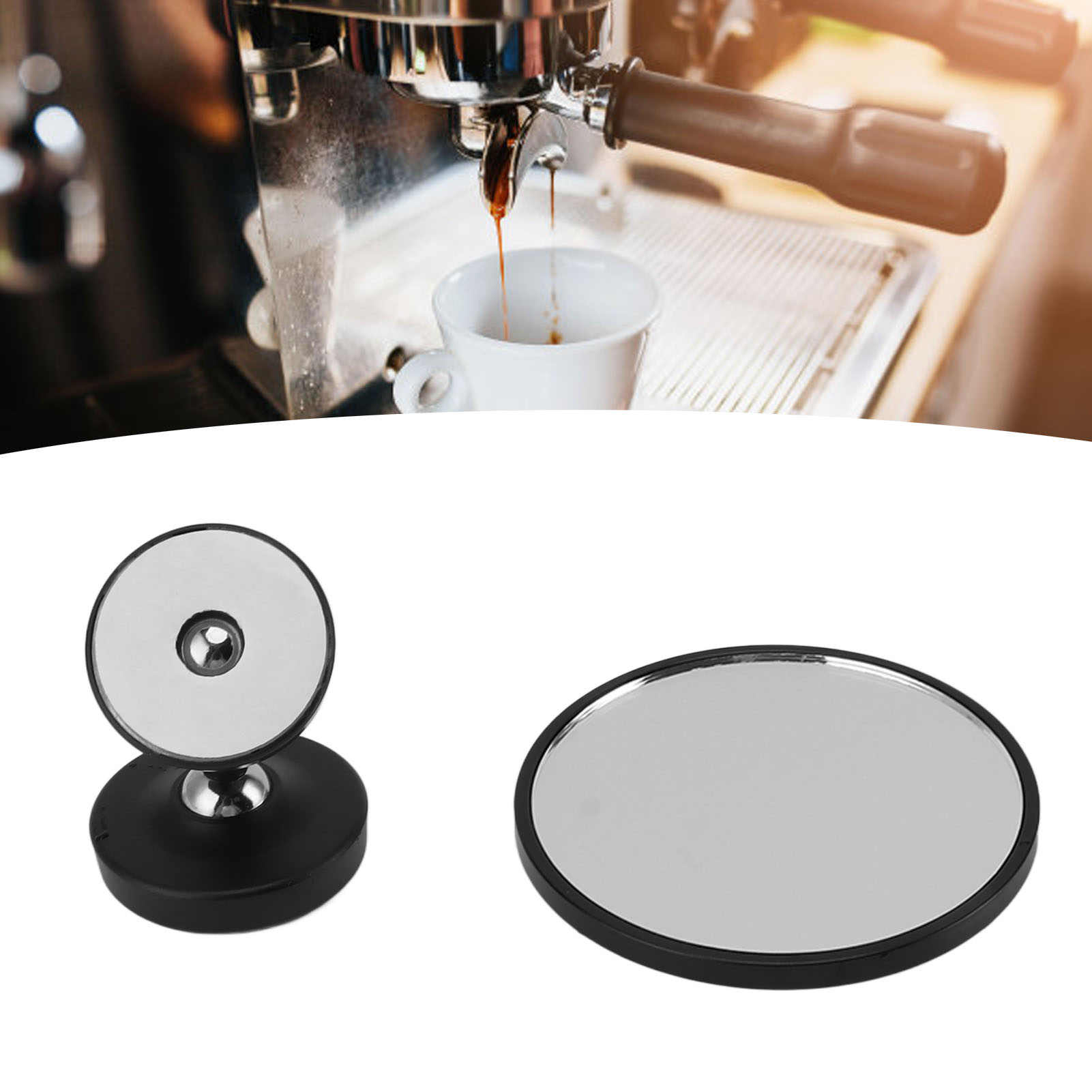 Extraktionsbeobachtungsspiegel Für Espressomaschinen Mit Bodenlosem Siebträger, Reflektiert Die Espresso-crema, Kleiner Verstellbarer Magnetspiegel, Schwarz.