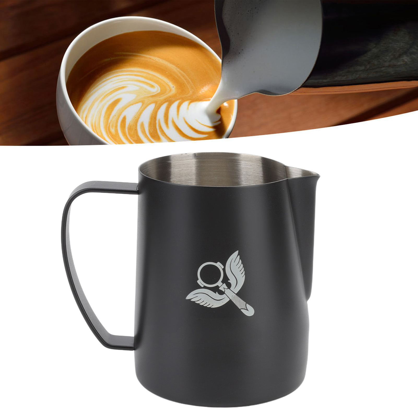 Schwarzer Latte-art-becher Aus Edelstahl 304 Mit Spitzem Ausguss