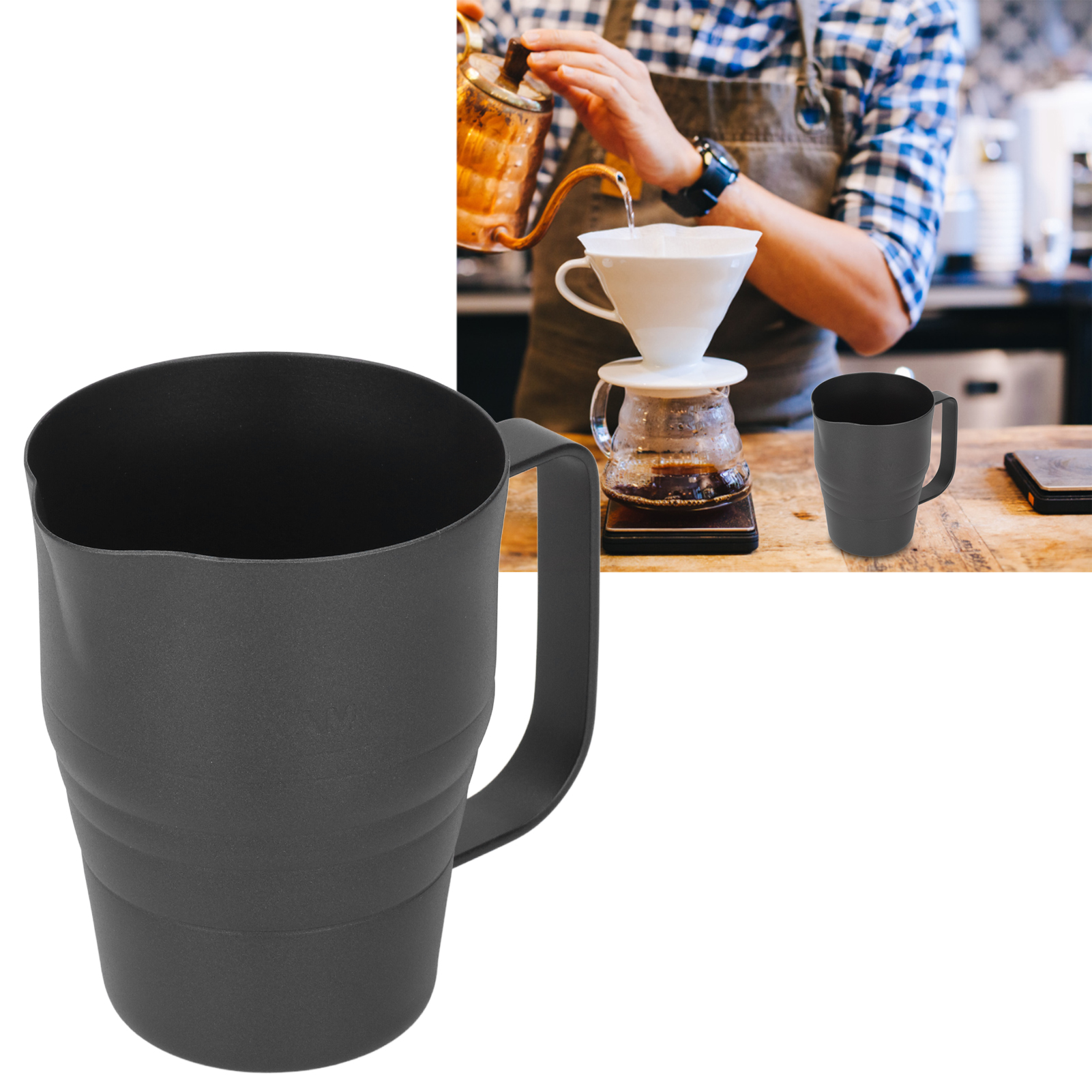 900 Ml Schwarzer Milchbecher, Dicker Edelstahlausguss, Eleganter Milchbecher