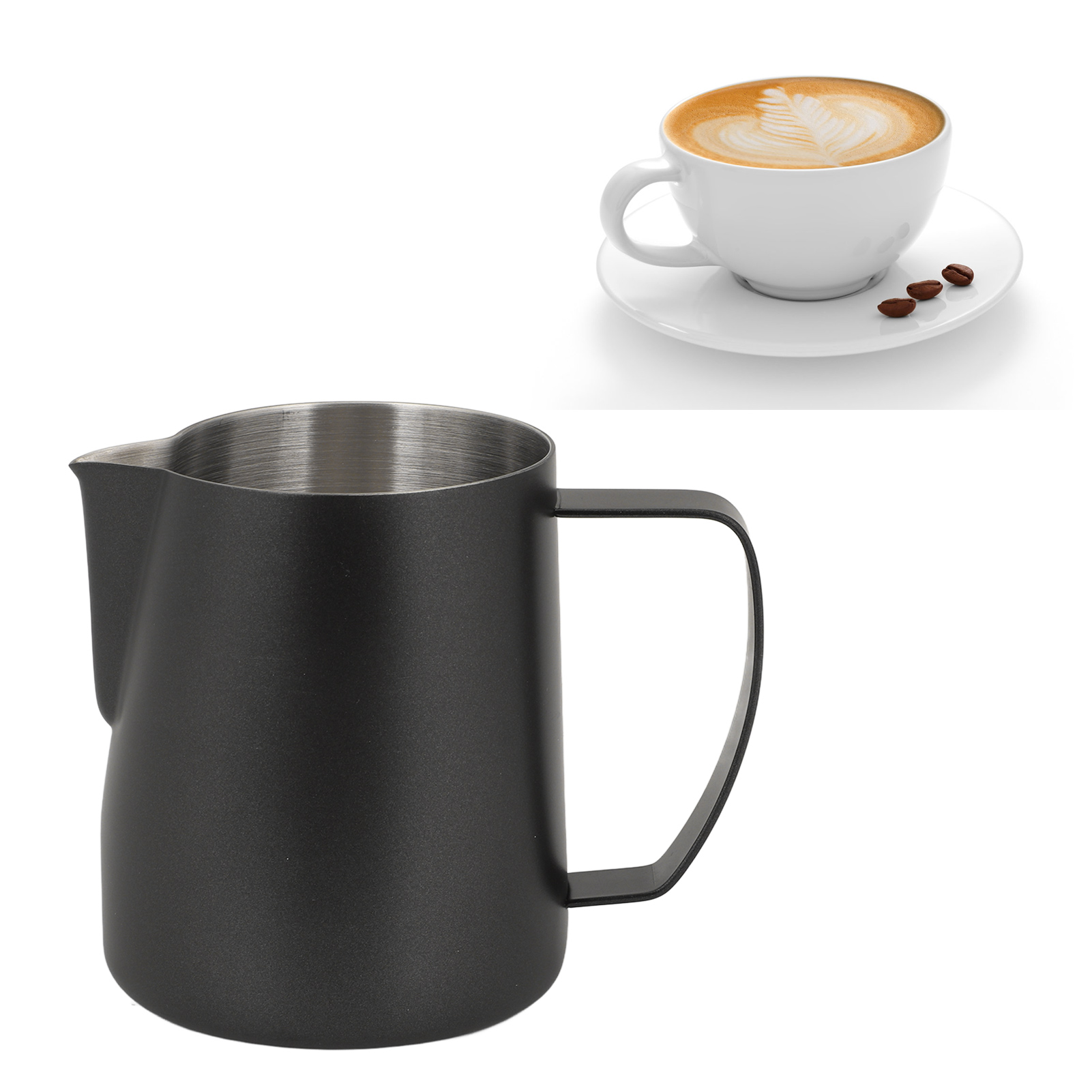Dickwandiger Latte-art-becher Aus Edelstahl 304 Mit Geprägtem Ausguss, 700 Ml, Schwarz