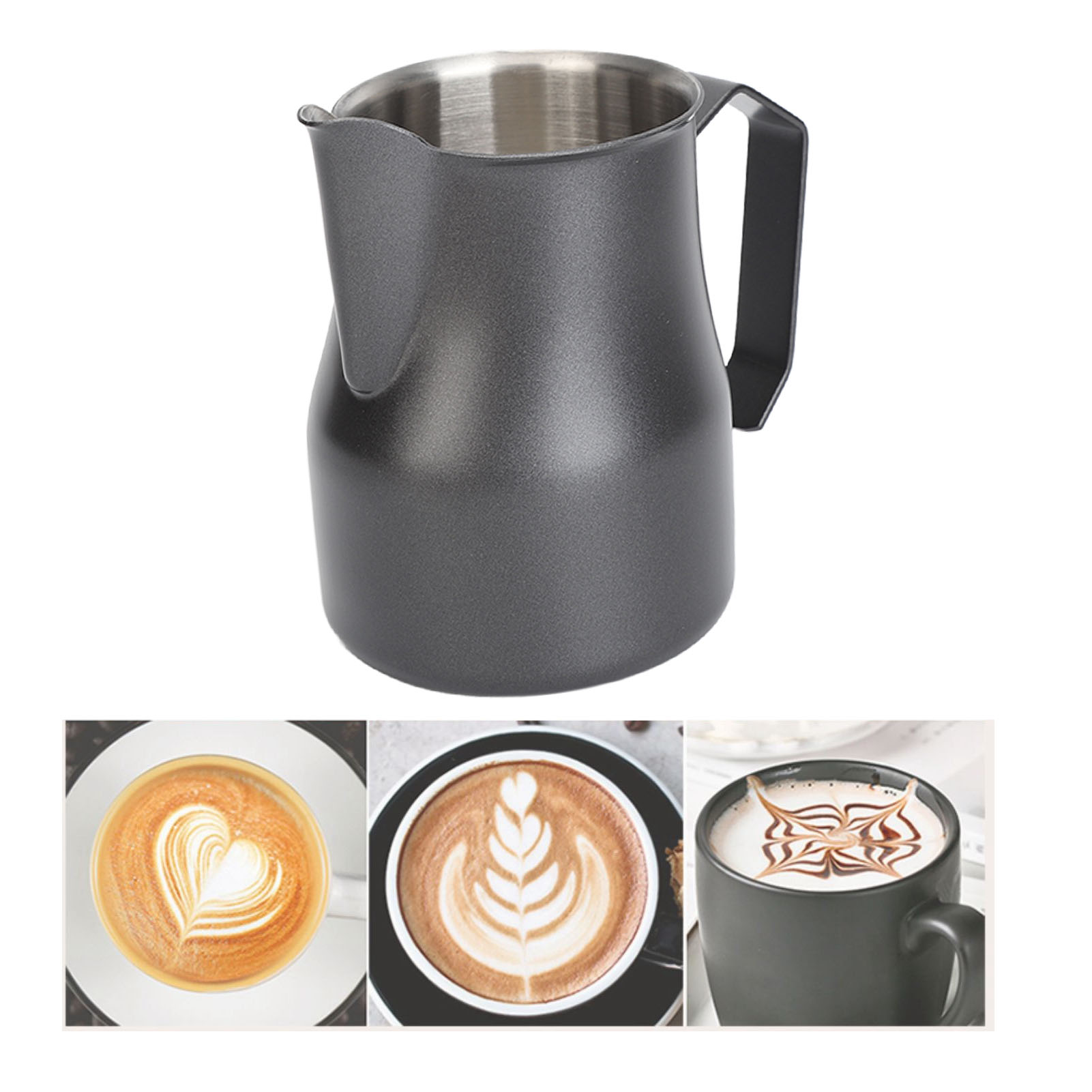 Italienischer Kaffeebecher Aus Edelstahl 304 Mit Ausgießer, Ideal Für Latte Art, Schwarz, 350 Ml