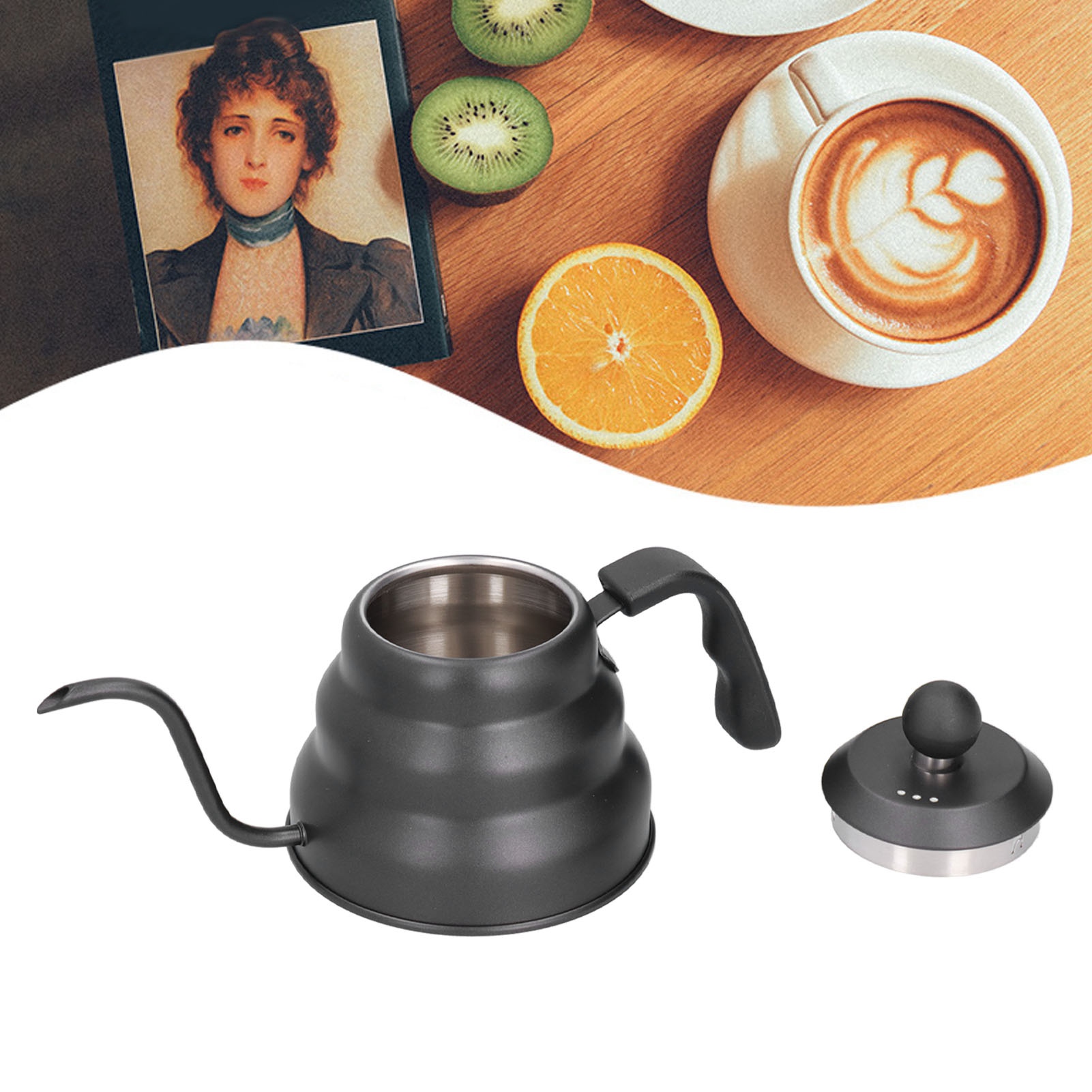Schwarze, Wolkenförmige Filterkaffeemaschine Aus Teflon Mit Langem Ausguss, Retro-stil, 1,2 L.
