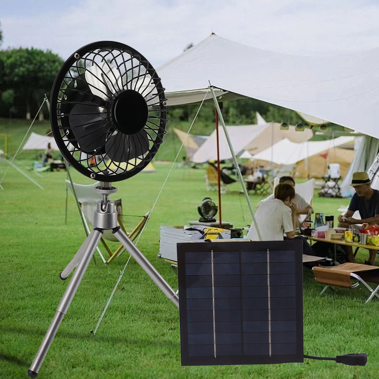 20-w-solarpanel Mit 13-cm-ventilator, Usb-anschluss, Teleskopständer, Camping-/picknickventilator, Solarventilator