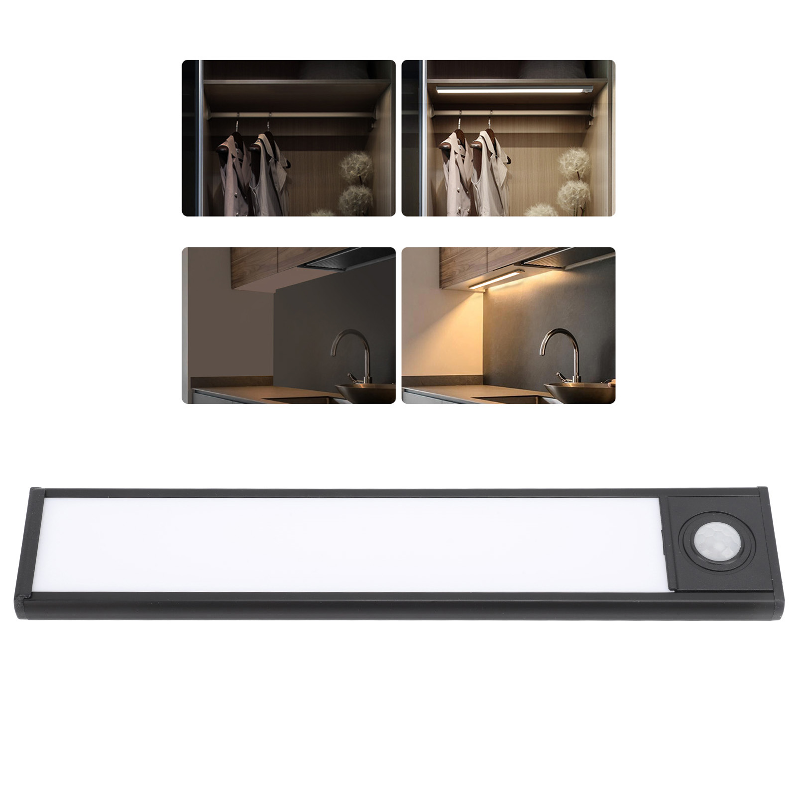 Ultradünner Lichtstreifen Mit Intelligentem Anwesenheitssensor, Langer, Wiederaufladbarer, Selbstklebender Magnet-lichtstreifen Für Kleiderschrank, Garderobe, Weinkeller, 20 Cm, Schwarz.