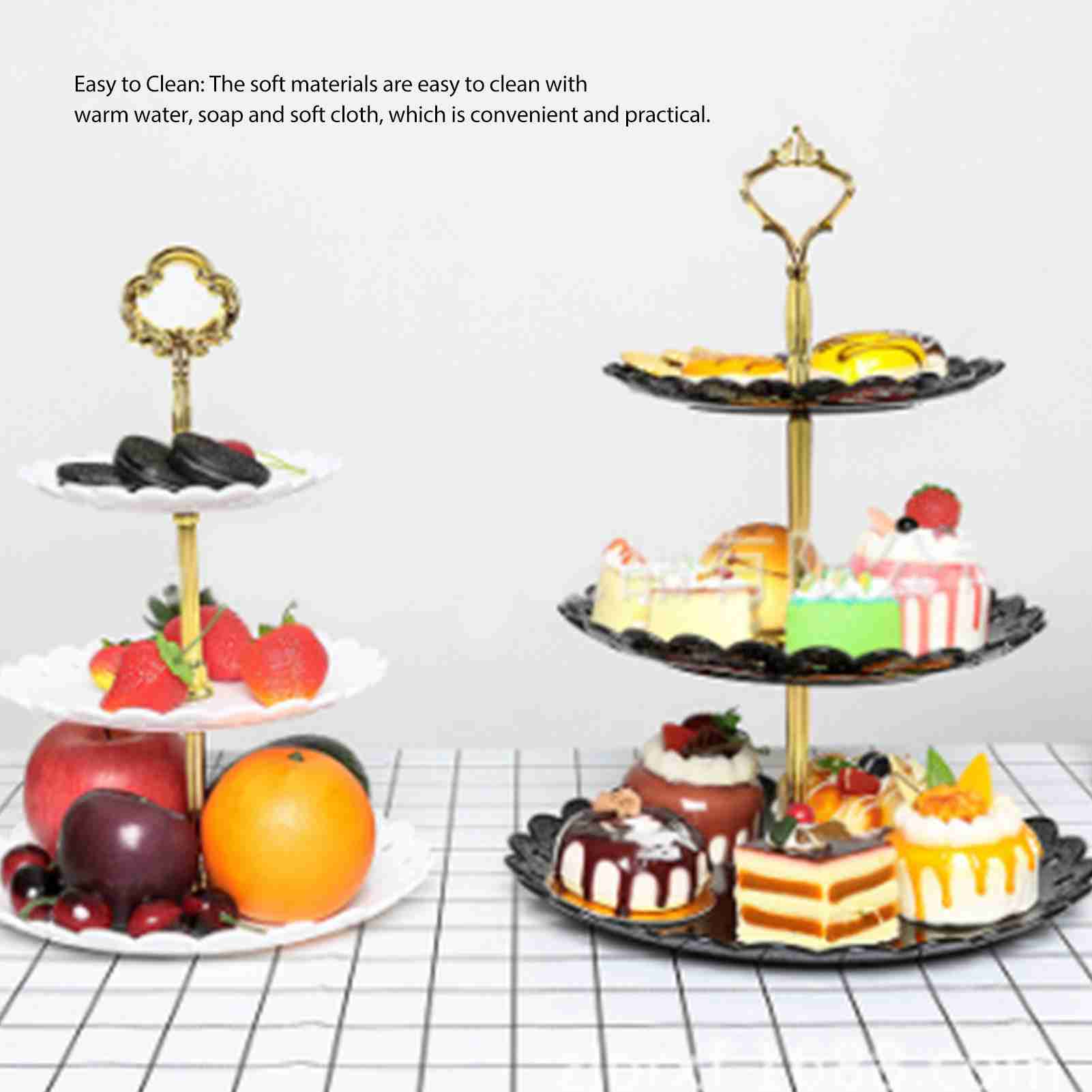 Großer Dessertteller Aus Kunststoff Im Nordischen Stil Mit Spitzenverzierungen, Luxuriöse Dreistöckige Obstschale, Perfekt Für Wohnzimmer, Hochzeiten, Weihnachten Und Als Dessertständer, In Weiß.