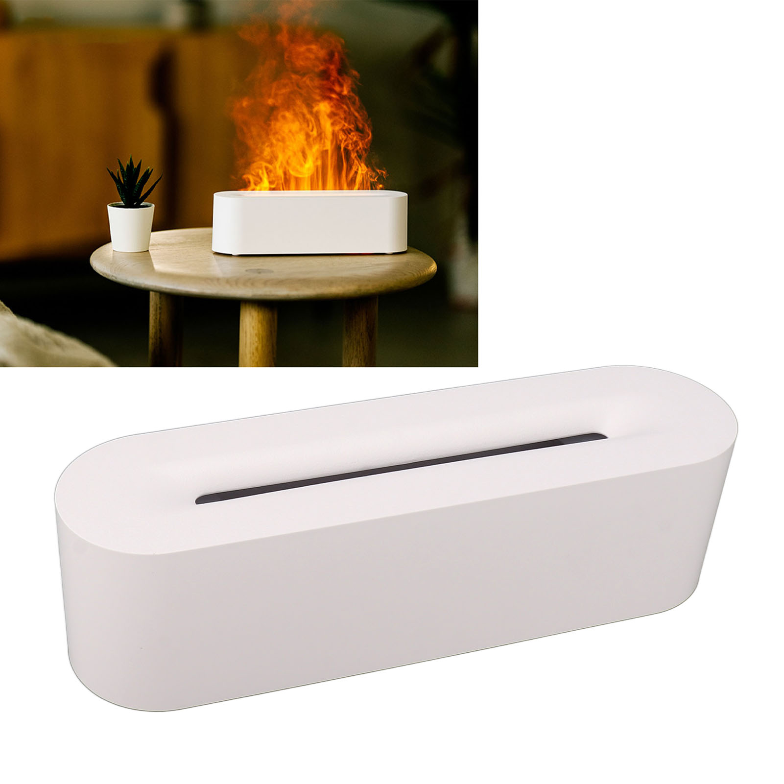 Aromadiffusor Und Luftbefeuchter Mit Siebenfarbiger Flamme, Usb-luftbefeuchter Mit Sieben Farben Für Zuhause Oder Büro, Duftdiffusor, Weiß