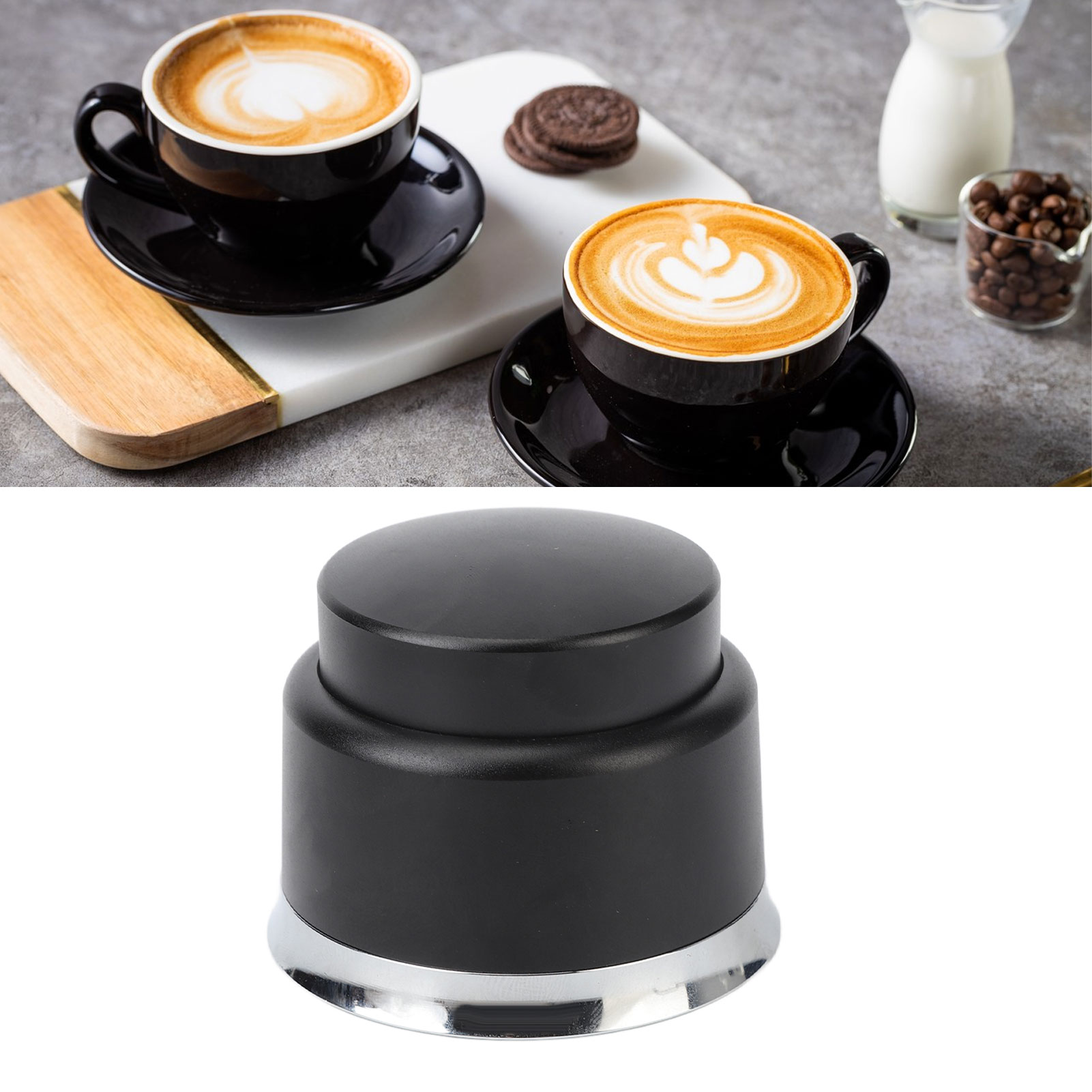 Kaffeetamper Aus Edelstahl Mit Flachem Boden, 53 Mm, Für Zwei Zwecke Geeignet.