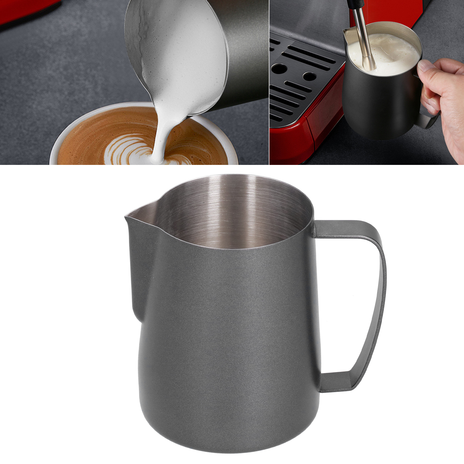 Latte-art-becher Aus Edelstahl 304, Teflon-ausgießer, Kaffee- Und Milchaufschäumer, Schwarz