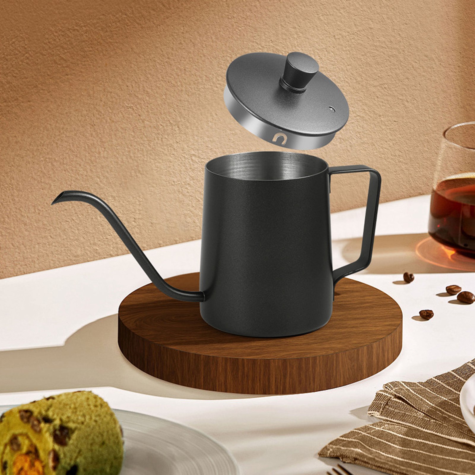350-ml-filterkaffeemaschine Aus Edelstahl 304 Mit Deckel, Schwarz