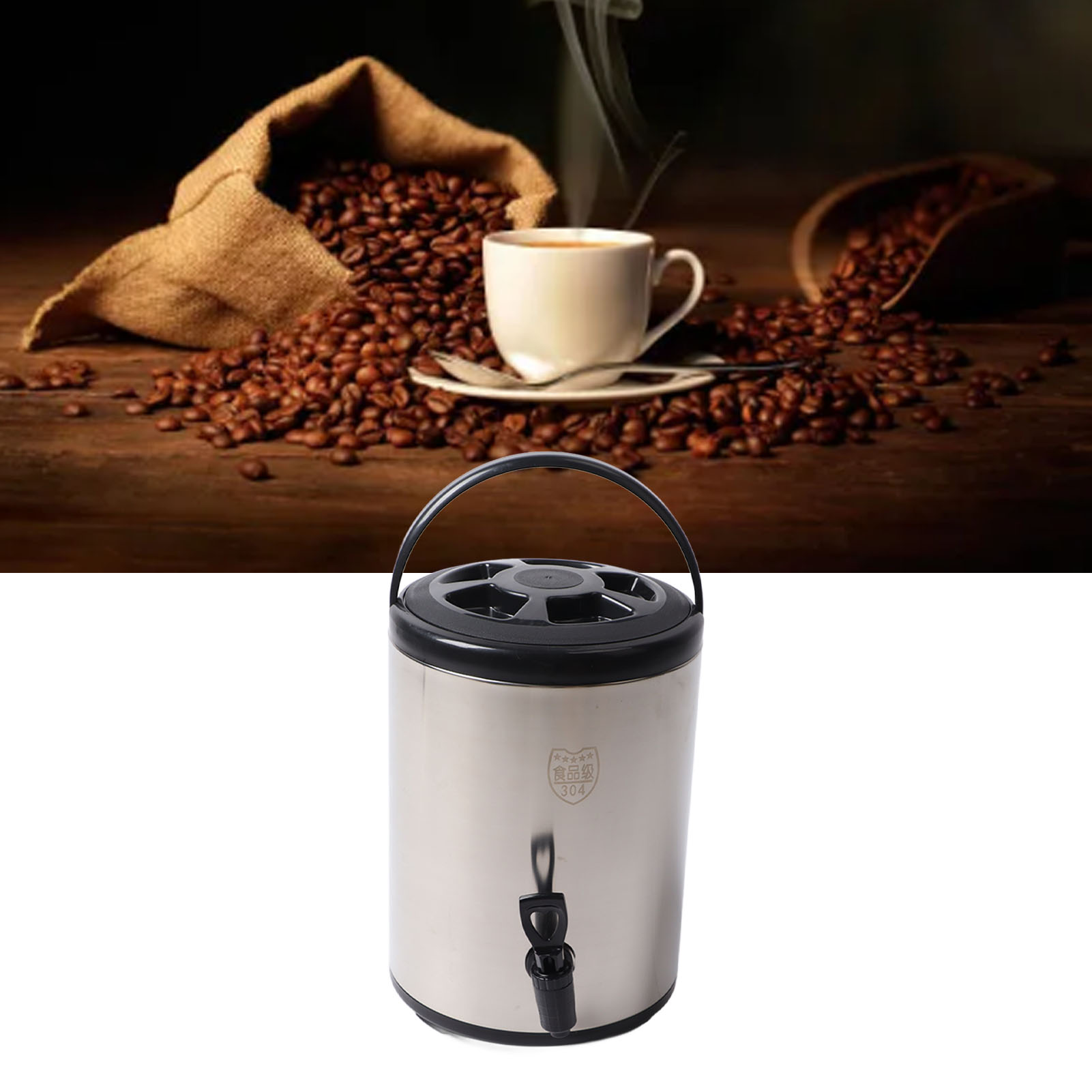 Isolierter Wassertank Aus Edelstahl 304 Für Milchtee Und Sojamilch, Doppelwandiger Gewerbe-wassertank, Schwarz – 8 L