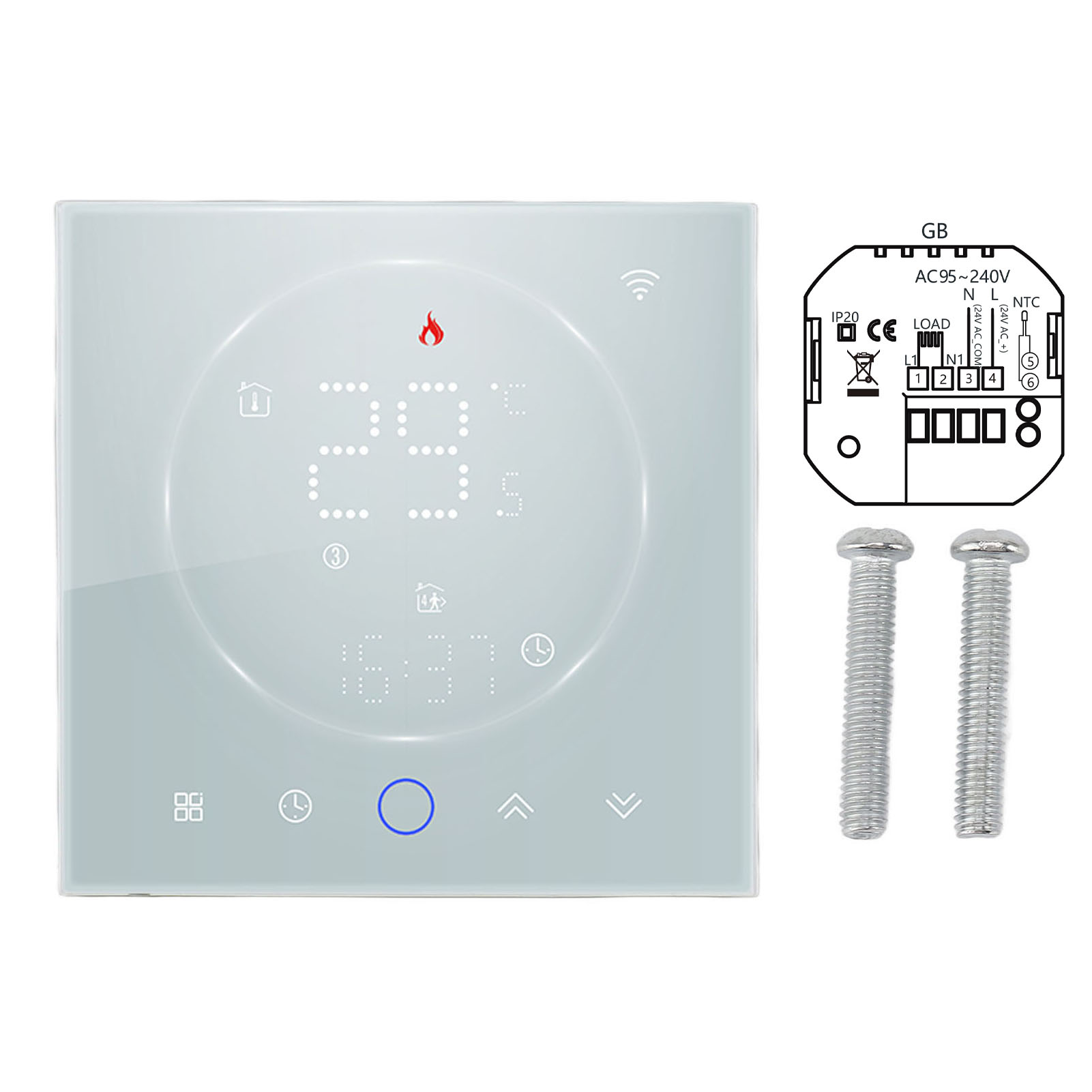 Drahtloser Wifi-thermostat Mit Sprachsteuerung Und Intelligentem Graffiti-muster, Intelligentes Wifi-heimthermostat-bedienfeld, Ac95240v Elektroheizung, Weiß.