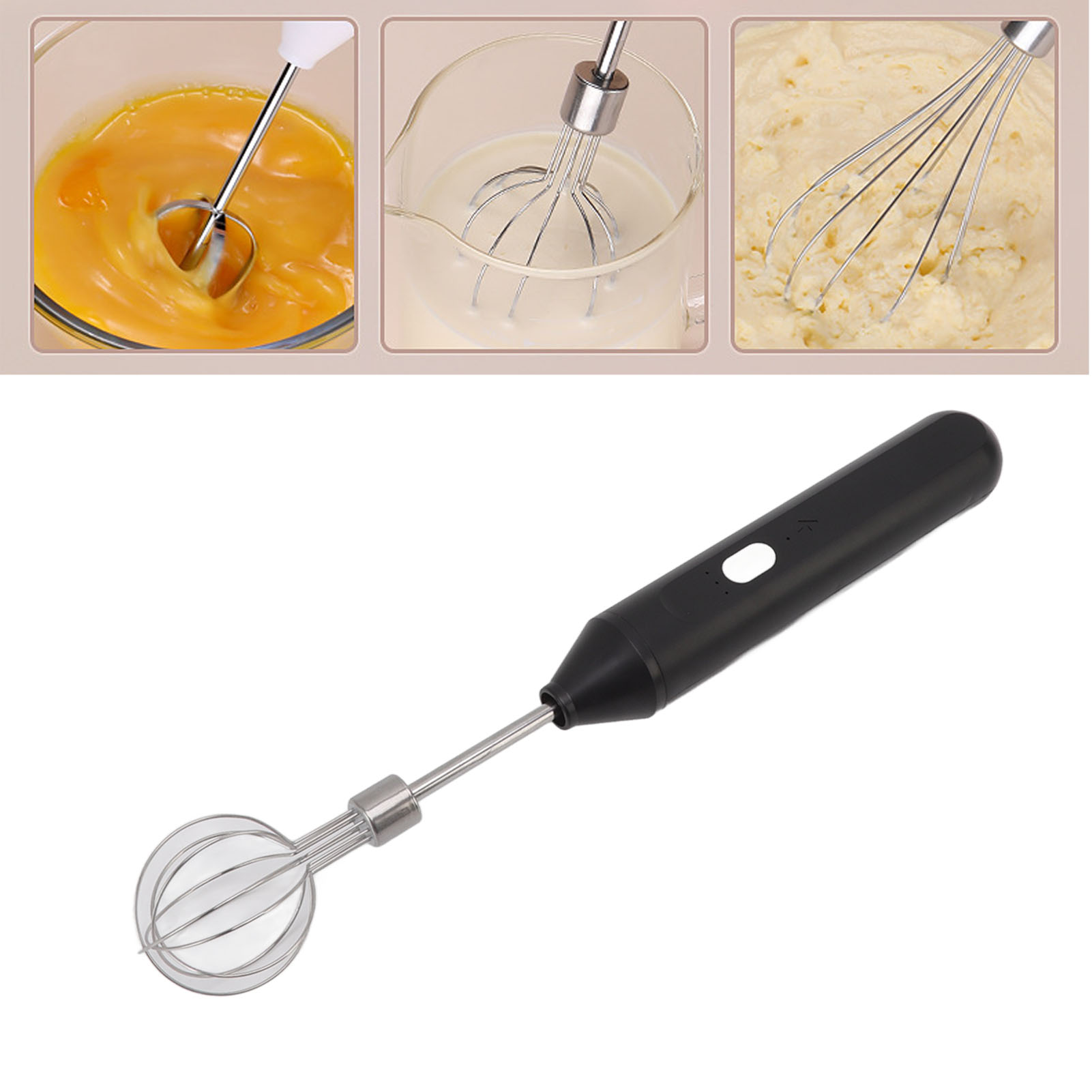 Elektrischer Schneebesen Mit Rundem Kopf, Kuchen- Und Sahnemixer, Tragbarer Milchaufschäumer, Kaffeeaufschäumer, Hochleistungs-küchengerät, Schwarz.