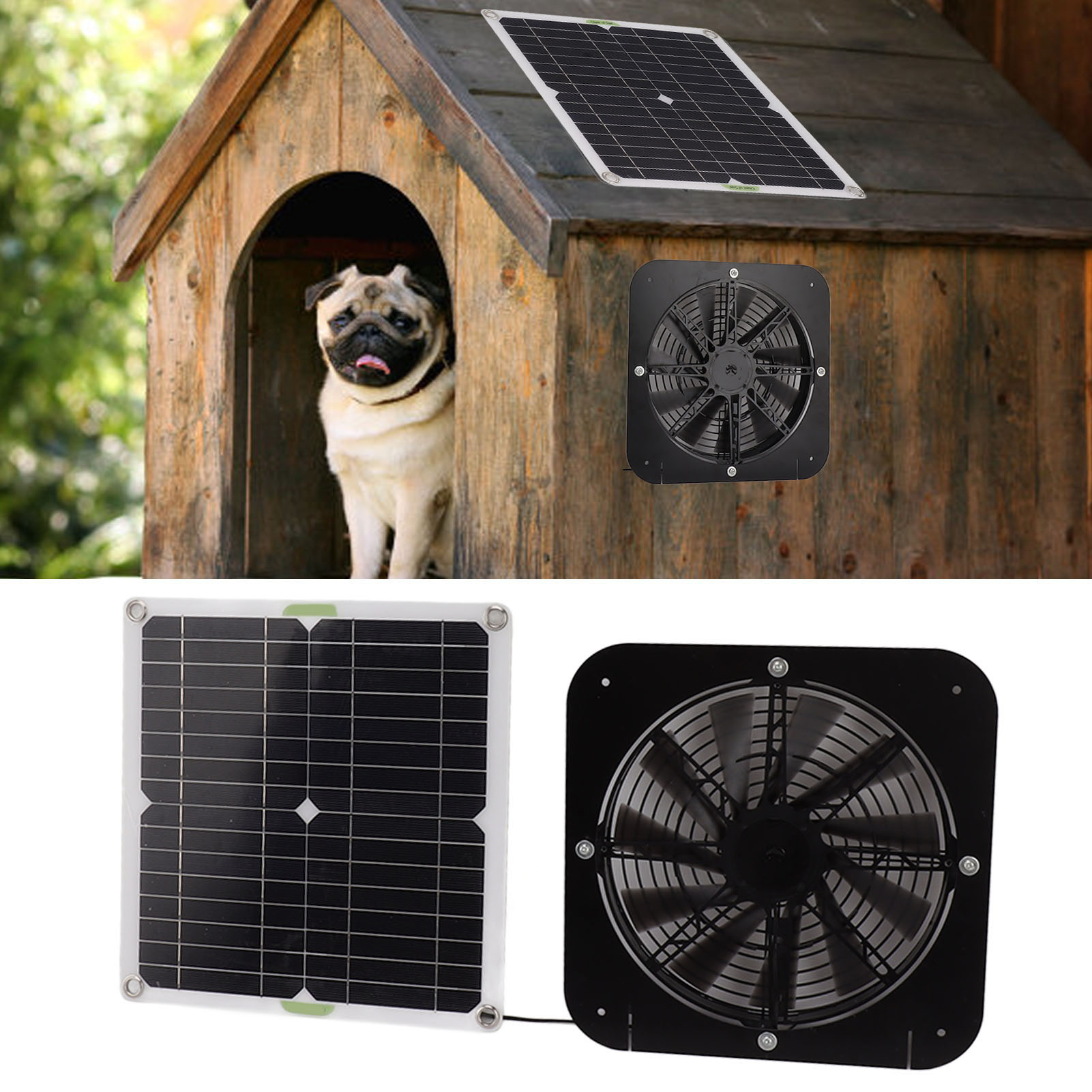 100-w-solarpanel, Runder Ventilator (13,5 Zoll), Haustier-toiletten-set