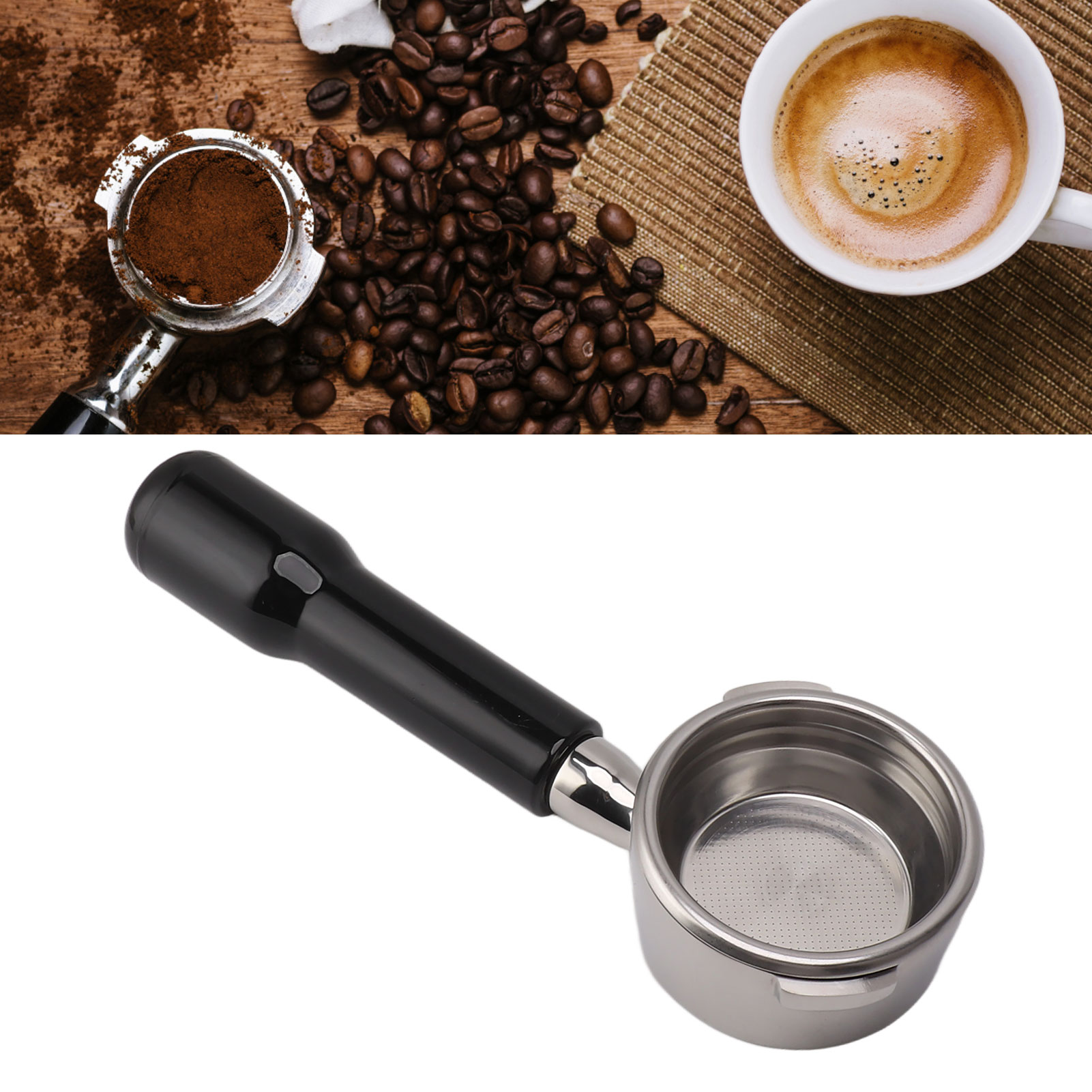Gaggia 58-mm-kaffeemaschinengriff, Doppel-espressogriff Aus Edelstahl, Bodenloser Griff C2, Schwarzer Kunststoff