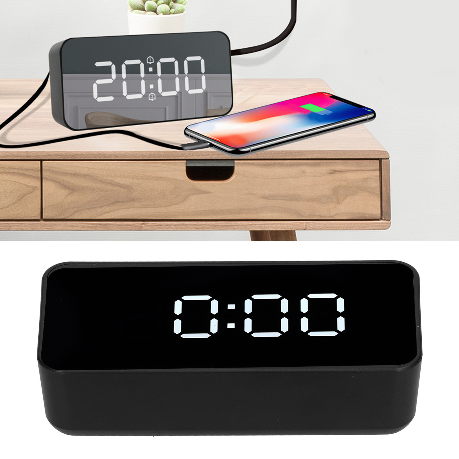 Led-wecker Mit Temperatursensor 3212, Automatischer Elektronischer Wecker Mit Schlummerfunktion, Doppelalarm, Usb-handyladegerät Und Spiegel.