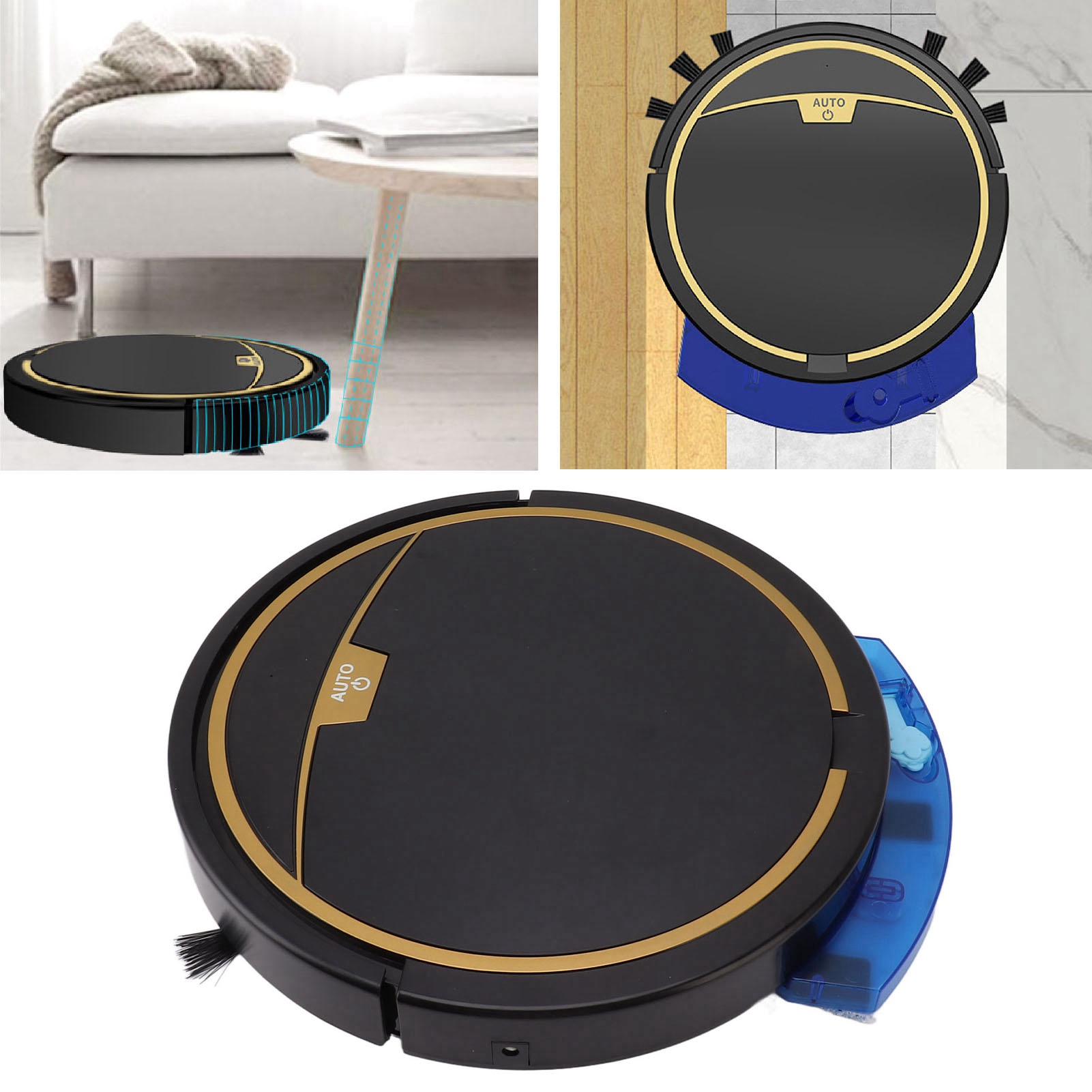 Intelligenter, Ferngesteuerter Saugroboter, Vollautomatischer, Ultradünner Staubsauger, Leises Gerät Zum Reinigen Und Wischen Von Böden, Schwarz Mit Wassertank.