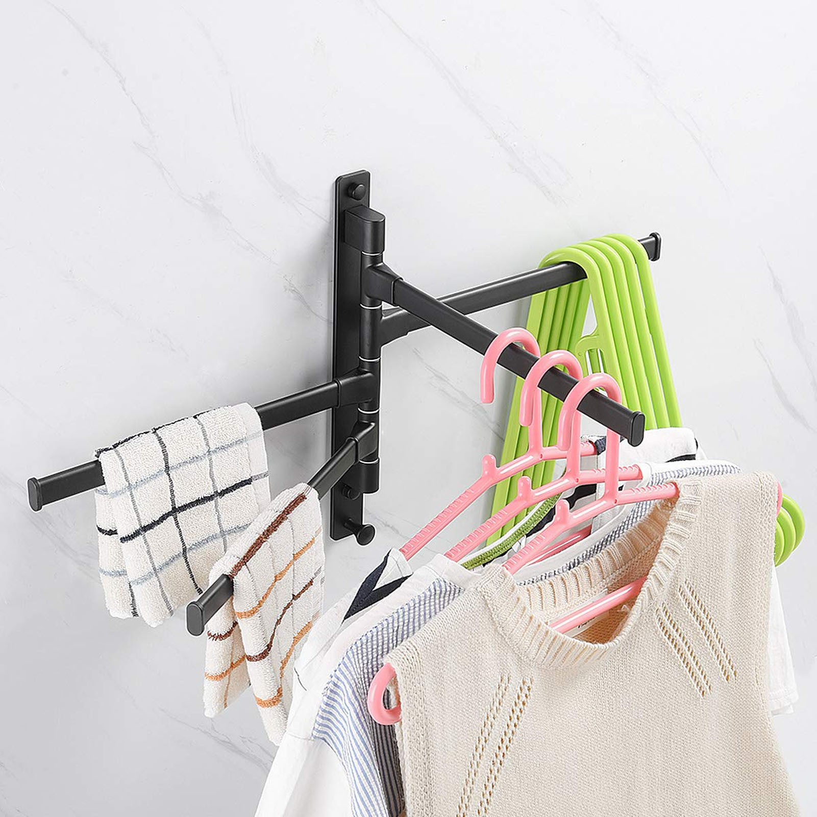 Drehbarer Handtuchhalter, Kein Bohren Erforderlich, Mehrarmiger Handtuchhalter, Eckwandhalterung Für Badezimmer, Schwarzes 3-armiges Design.
