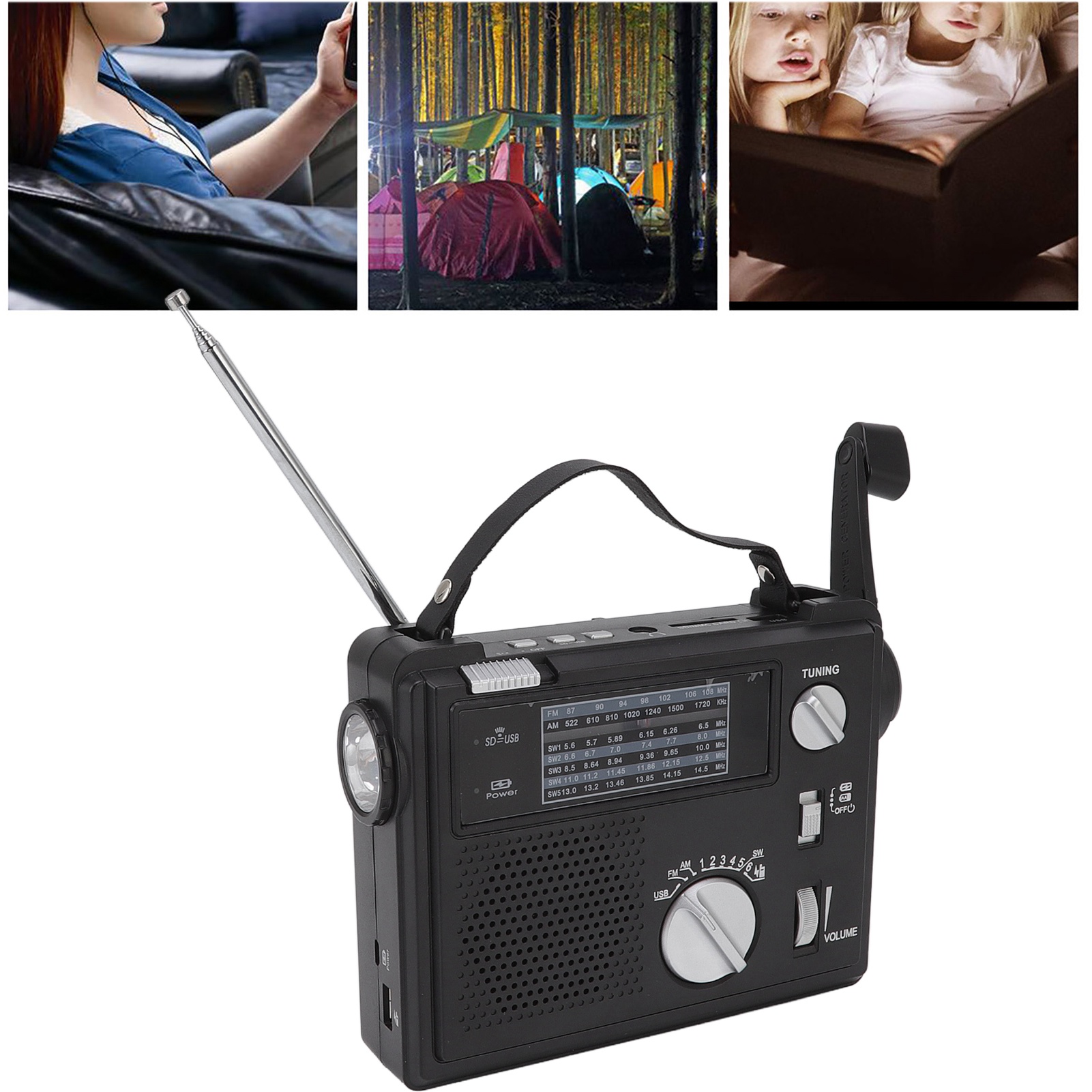 Led-beleuchtung, Handkurbelgenerator, Amfmsw-mehrbandradio, Usb/sd-speicherkartenleser Mit Mp3-wiedergabe.