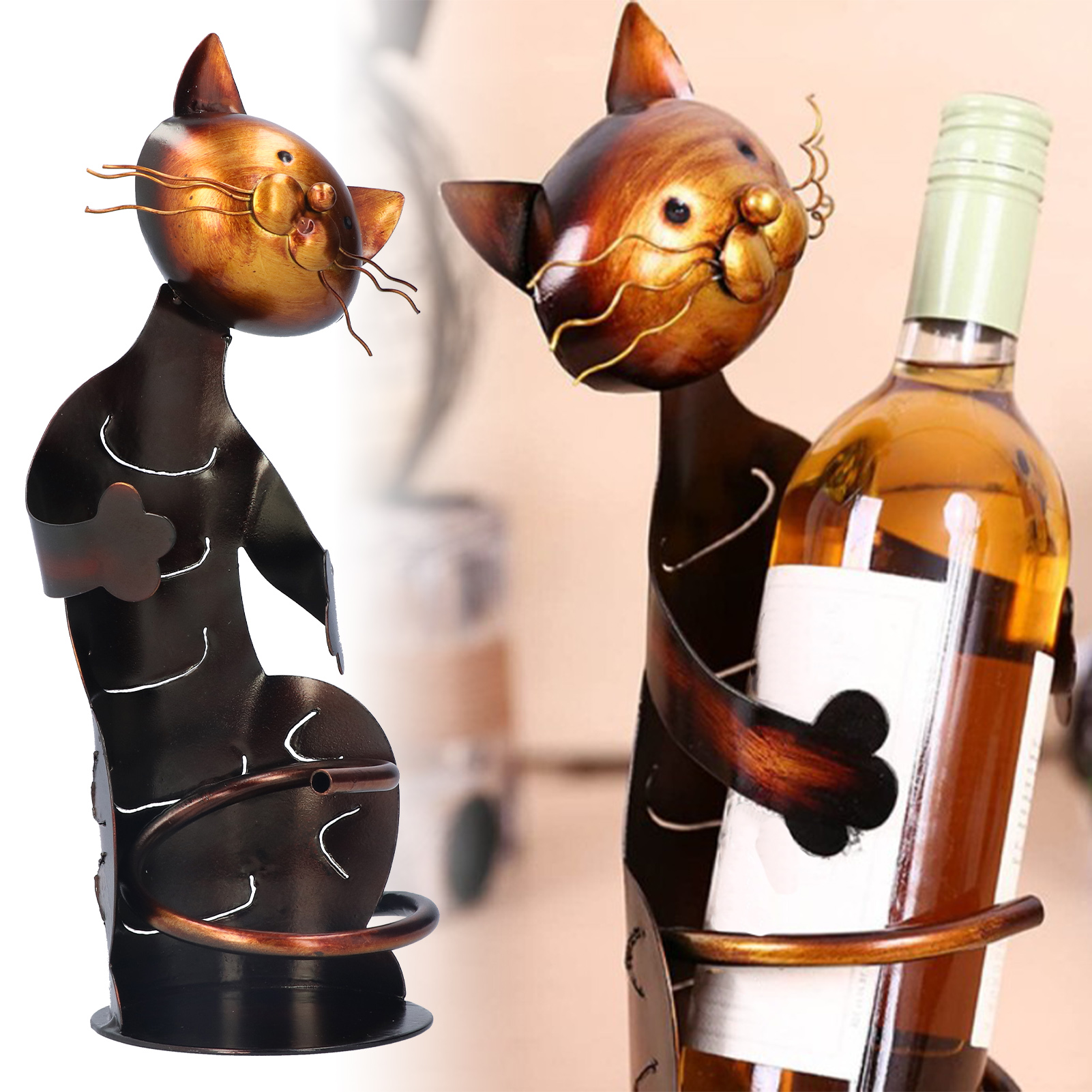 Flaschenhalter Aus Metall In Katzenform, Praktische Skulptur, Dekoratives Objekt Für Zuhause