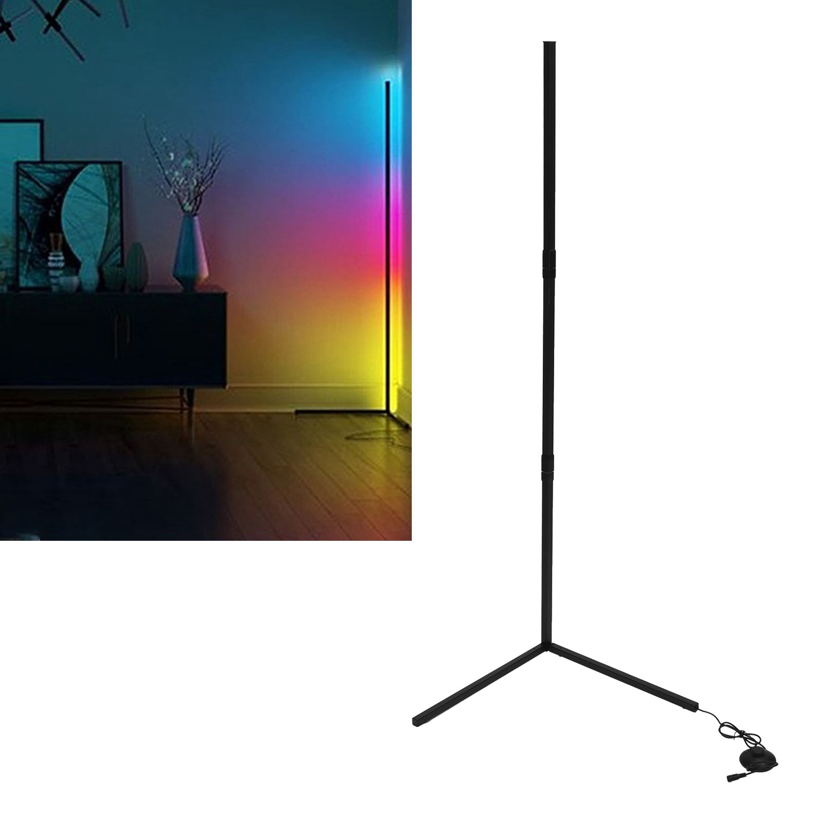 Led-stehleuchte, Rgb-eckleuchte, Dreiteilige, Farbige Ambientebeleuchtung Für Schlafzimmer/zimmer, Rechtwinkliger Fuß, Modell Mit Fernbedienung