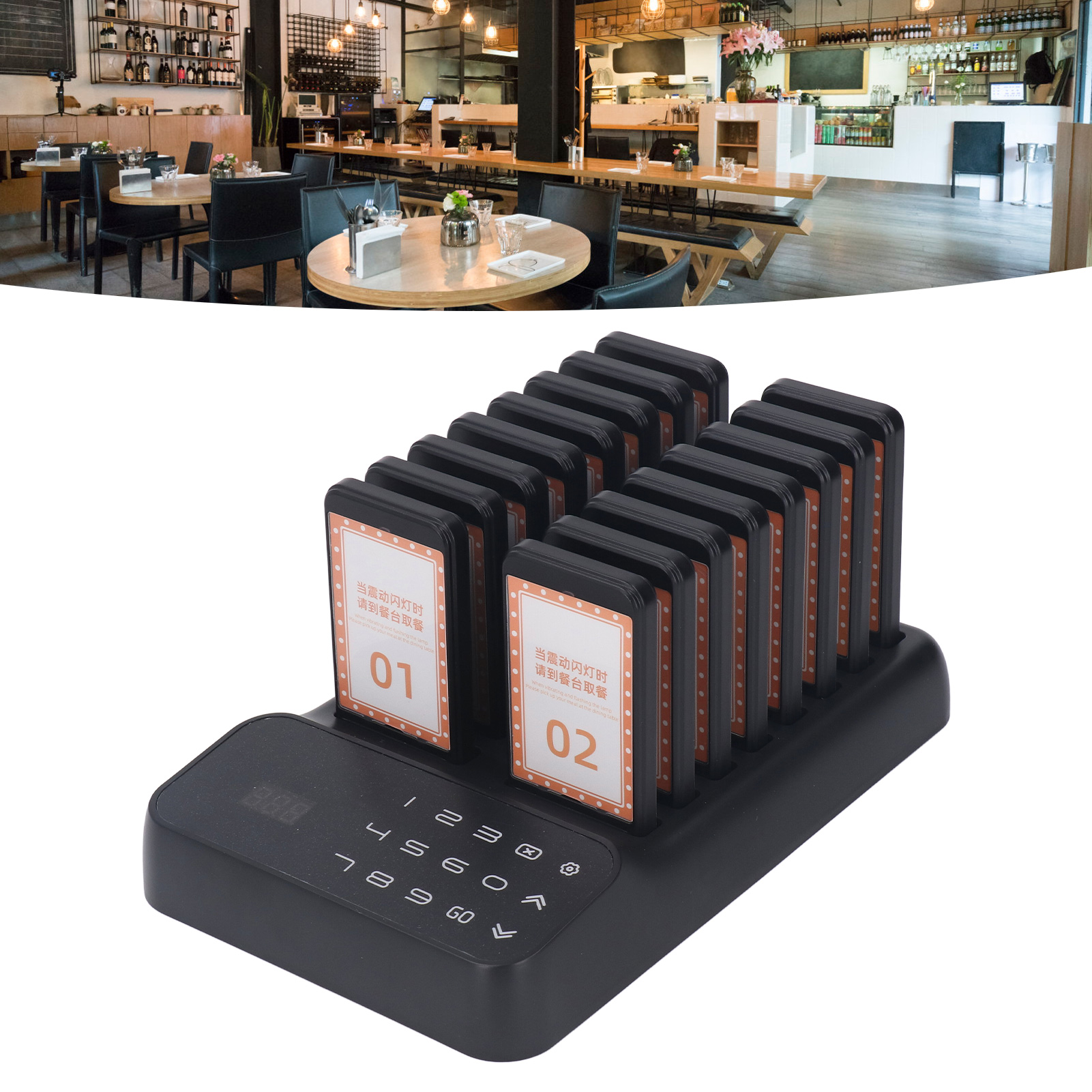 Drahtloses Bestellgerät (1 Bis 16 Bestellungen), Lebensmitteletikett Für Teestuben, Restaurants, Cafés, Vibrierendes Warteschlangenmanagementsystem, Breiter Spannungsbereich 100-240 V (europäischer St