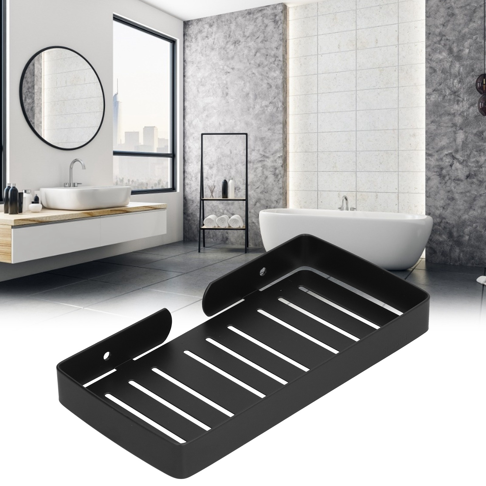 Schwarzes Badezimmerregal Aus Edelstahl 304, Seifenschale, Seifenbox, Wandmontierter Seifenspender, Durchbrochenes Design, Selbstentleerend