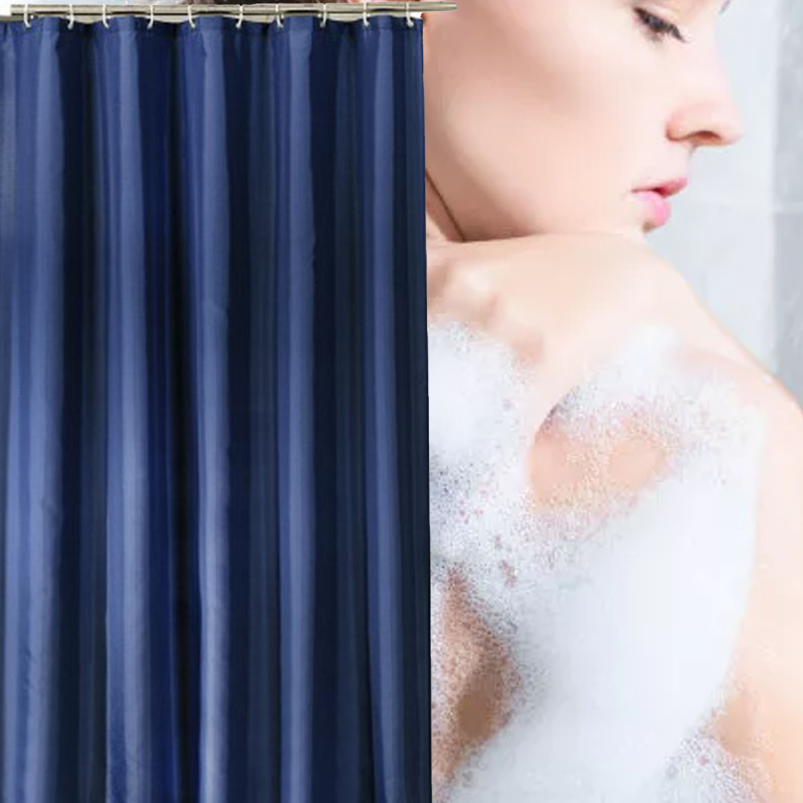 Schlichter Duschvorhang Aus Dickem Polyester, Wasserdicht, Dunkelblau, 200 X 200 Cm, Ideal Für Hotels Und Pensionen.