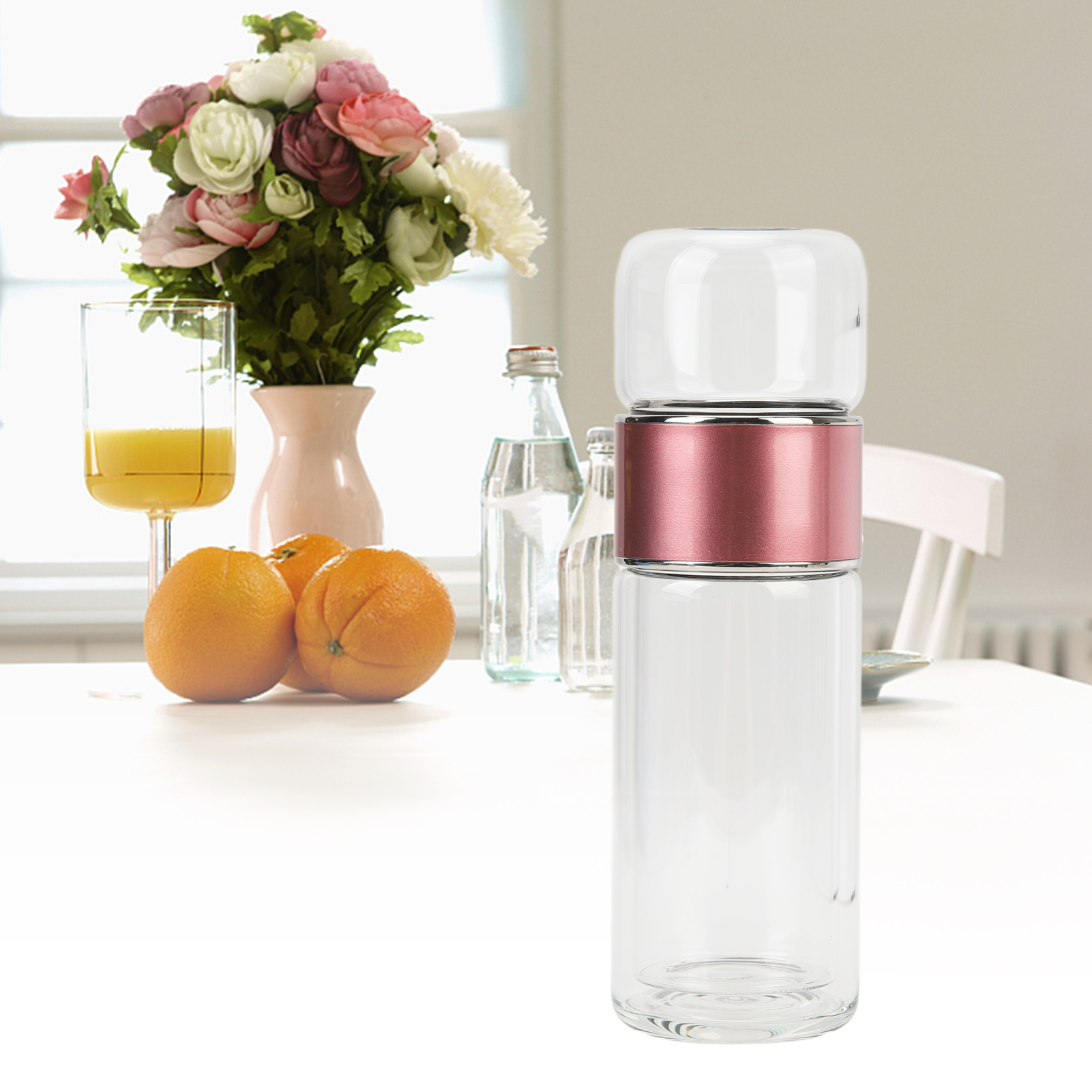 Teetasse Mit Separaten Fächern Für Tee Und Wasser, Tragbarer Doppelwandiger Glasbecher