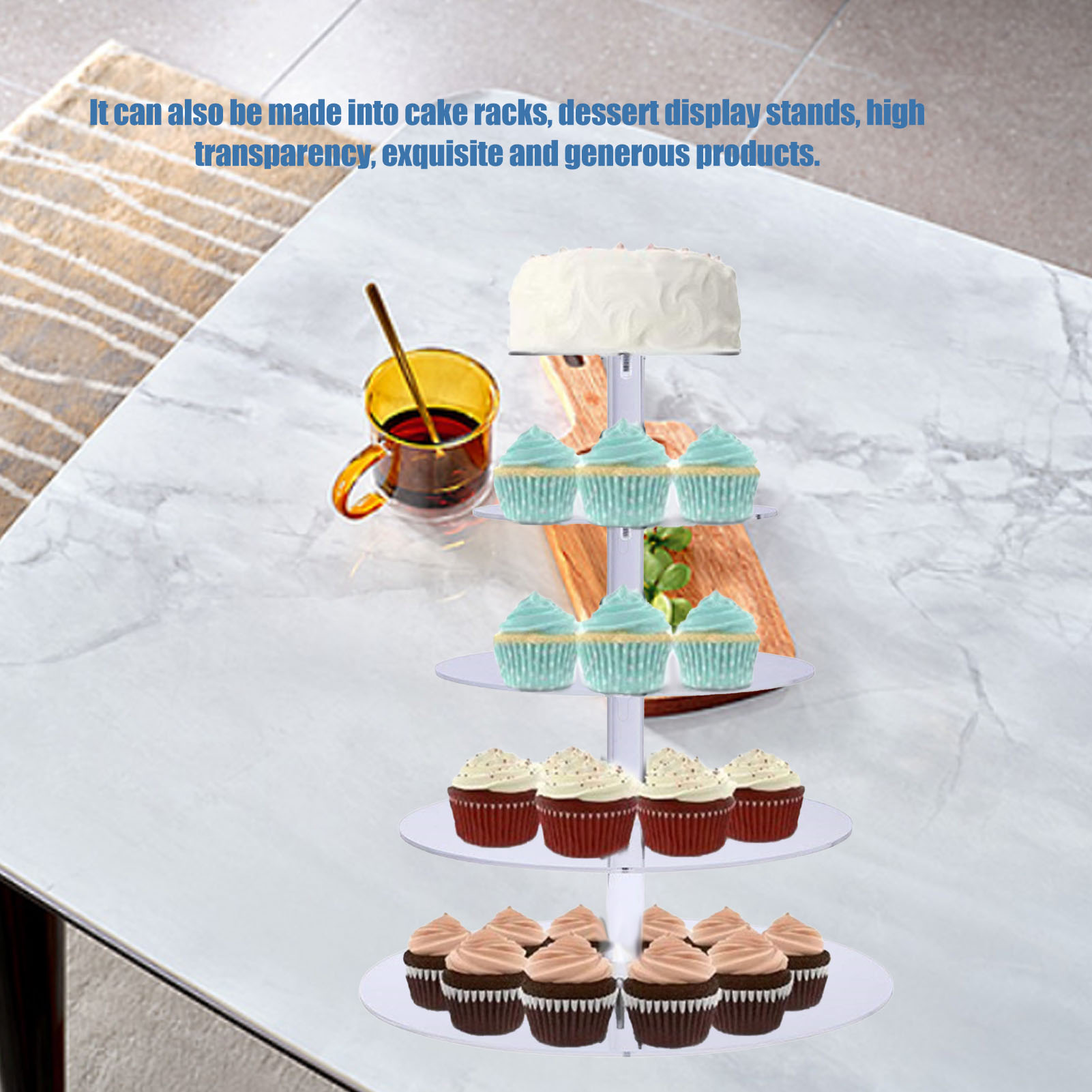 Transparenter, Turmförmiger Tortenständer Aus Acryl, Runder Präsentationsständer Für Cupcakes, Brot Und Desserts, 5-stöckig