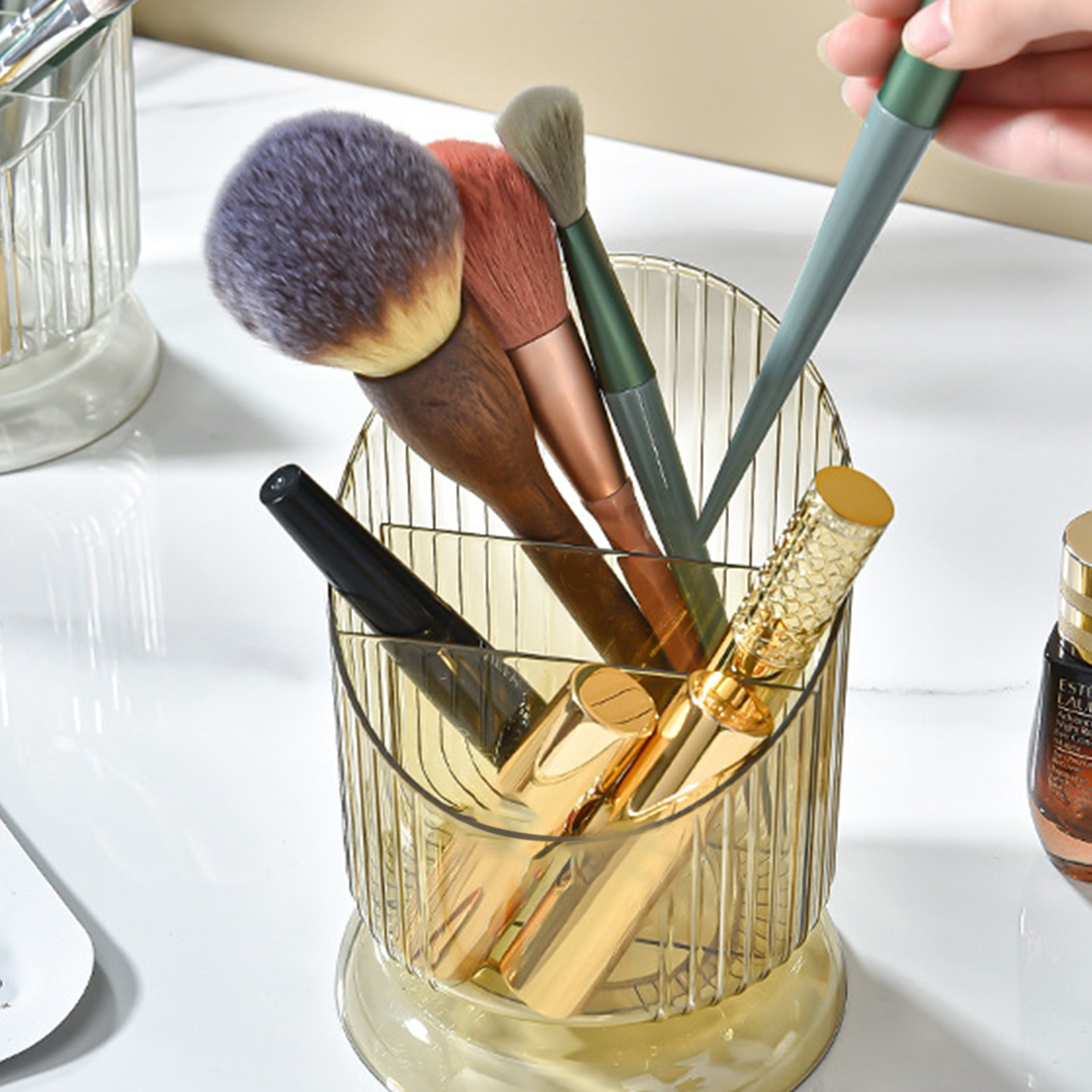 Transparenter, Ovaler Make-up-pinselhalter Mit Großem Fassungsvermögen, Tragbare Aufbewahrungsbox Für Pinsel, Lippenstift, Augenbrauenstift, Lidschattenpinsel, Staubdichten Stift, Luxuriös, Goldfarben