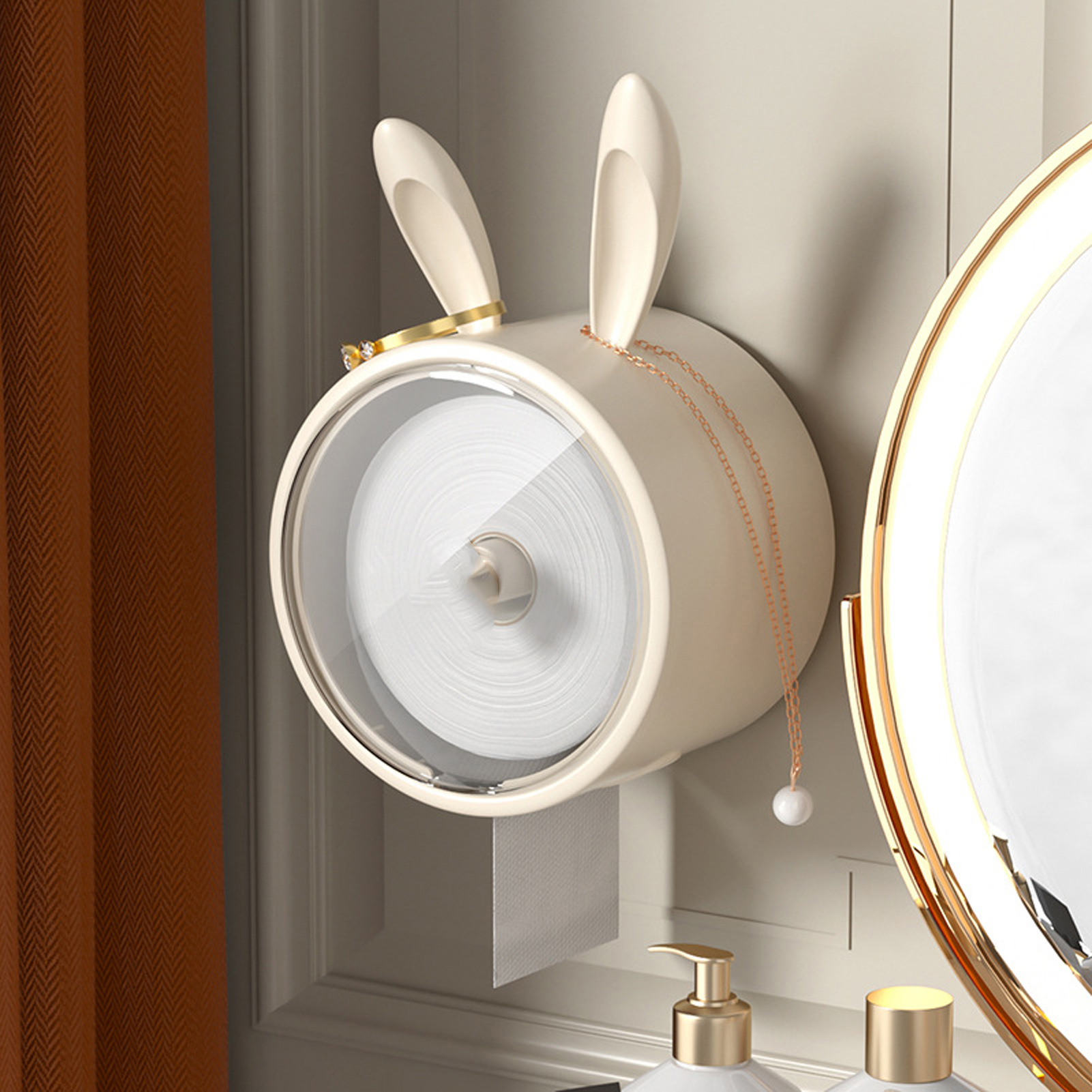 Luxuriöse, Transparente Wand-kosmetiktuchbox Mit Hasenmotiv, Die Ohne Bohren Montiert Werden Kann Und Sich Ideal Für Zuhause Und Badezimmer Eignet. Inklusive Milchweißer, Hasenförmiger Handtuchbox.