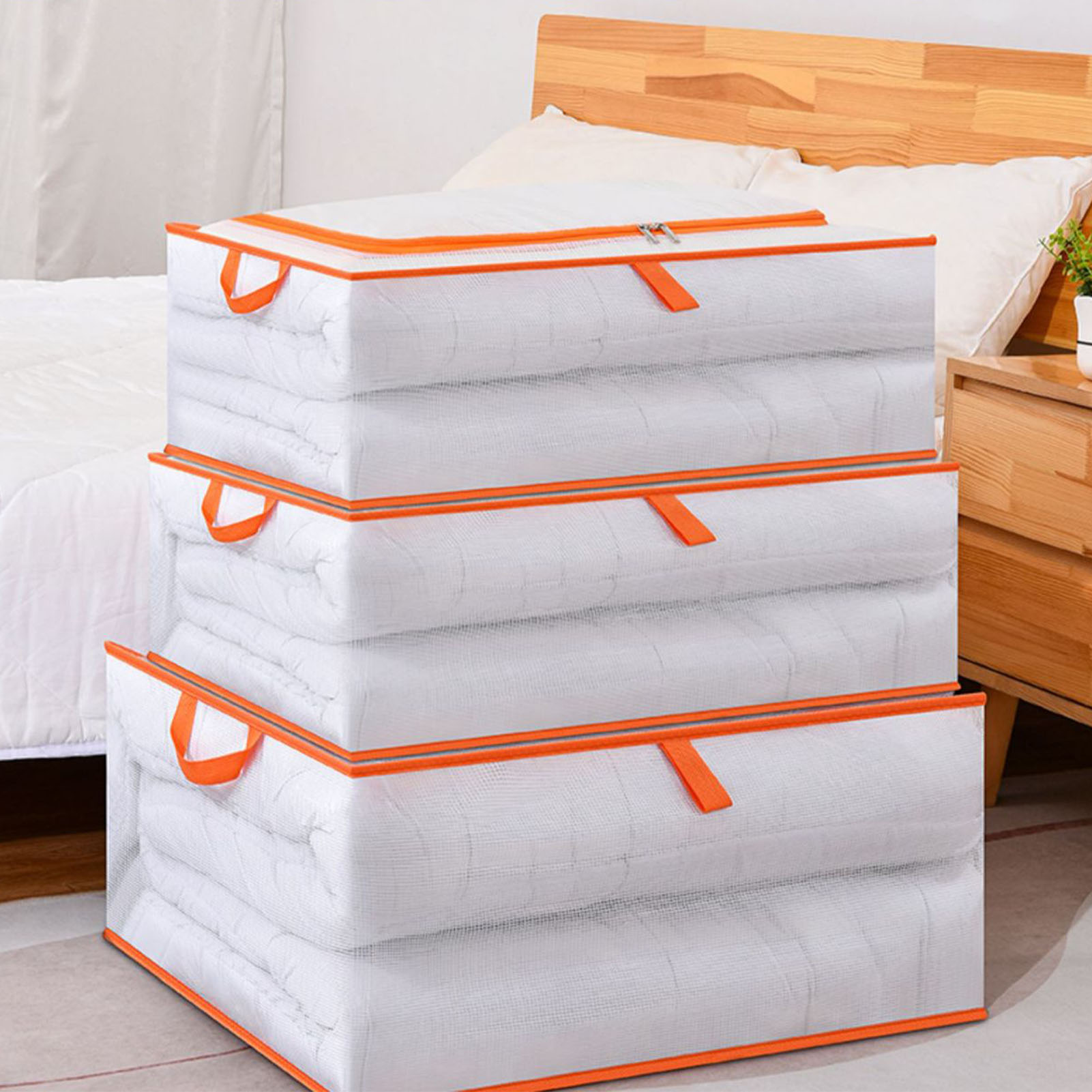 Aufbewahrungstasche Aus Baumwolle Für Bettdecken, Kleidung Und Steppdecken, Flach, Transparent, Wasserdicht Und Feuchtigkeitsbeständig, Extra Groß, Zum Unterschieben Unter Das Bett.